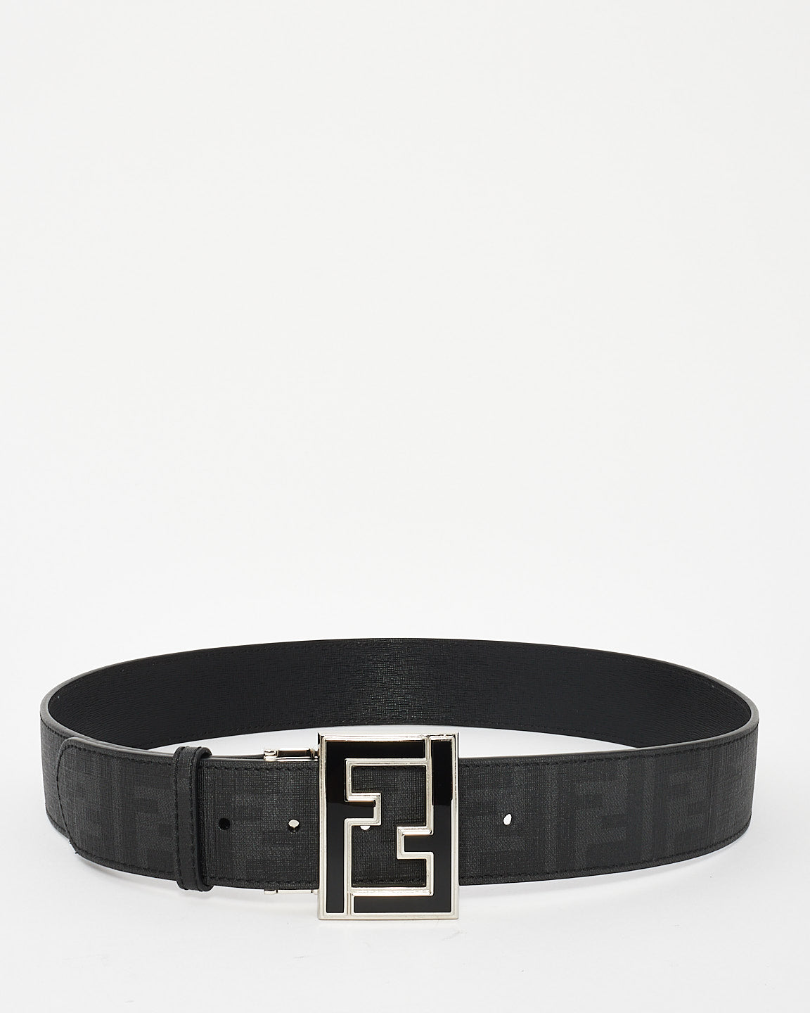 Fendi Black Zucca Print 
Leather Reversible FF Logo Buckle Belt - 95