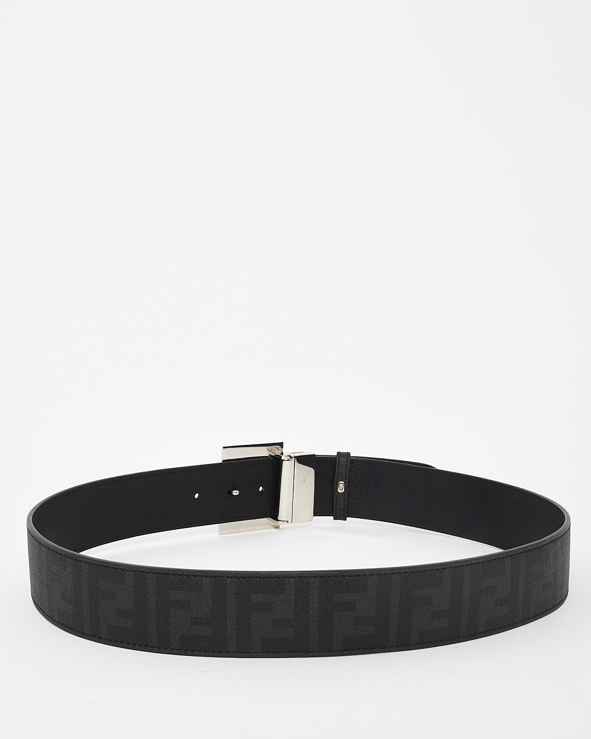 Fendi Black Zucca Print 
Leather Reversible FF Logo Buckle Belt - 95