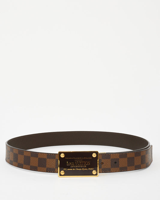 Louis Vuitton Brown Leather 
Damier Ebene Canvas Gold Plate Inventeur Reversible Belt - 95/38