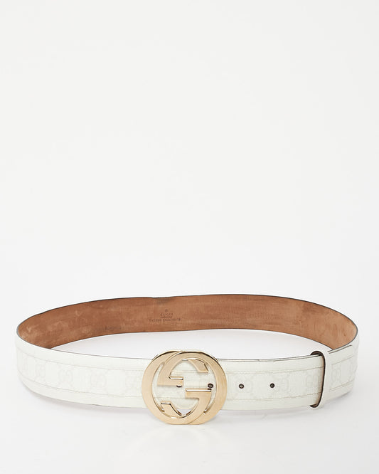 Gucci White Leather 
GG Supreme Canvas Belt - 95/38