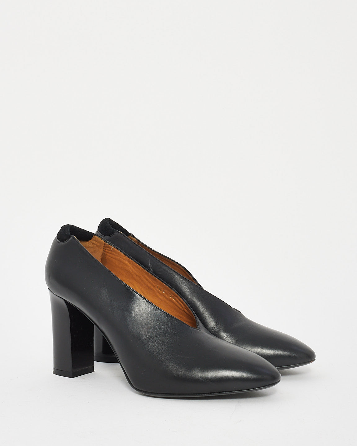 Acne Studios Black Leather Aja V-neck Brick Block Heel Pumps - 38