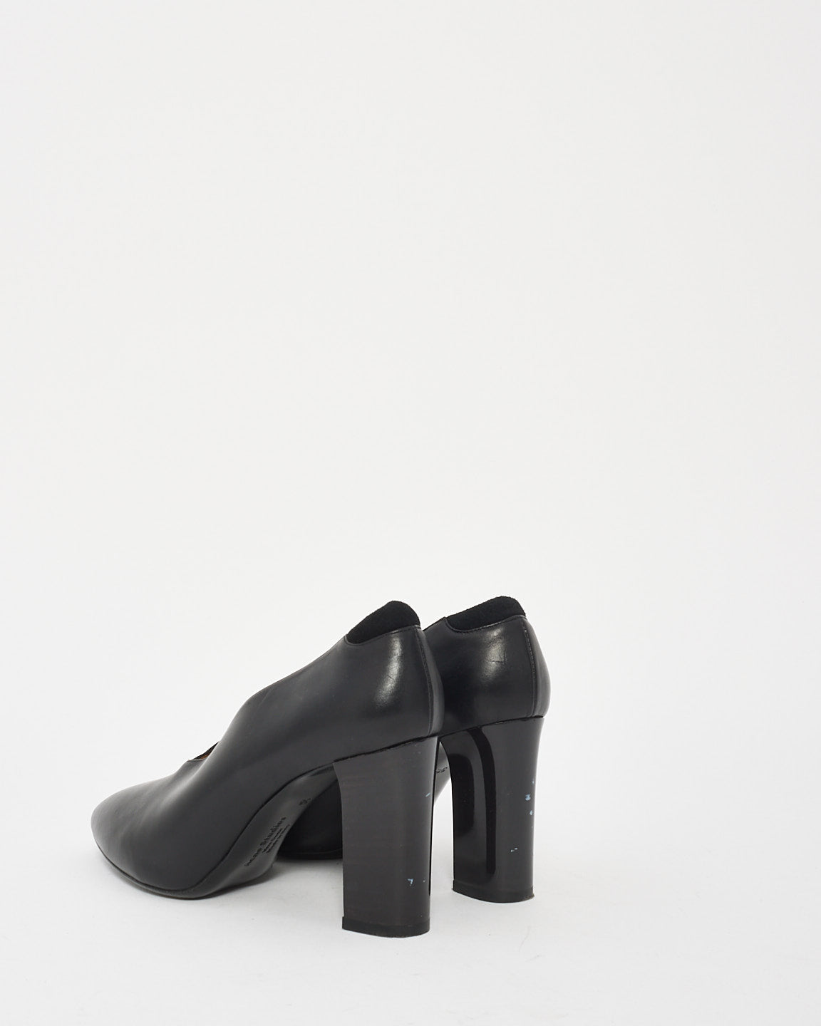 Acne Studios Black Leather Aja V-neck Brick Block Heel Pumps - 38