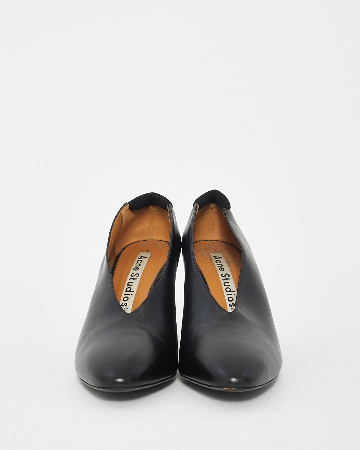 Acne Studios Black Leather Aja V-neck Brick Block Heel Pumps - 38