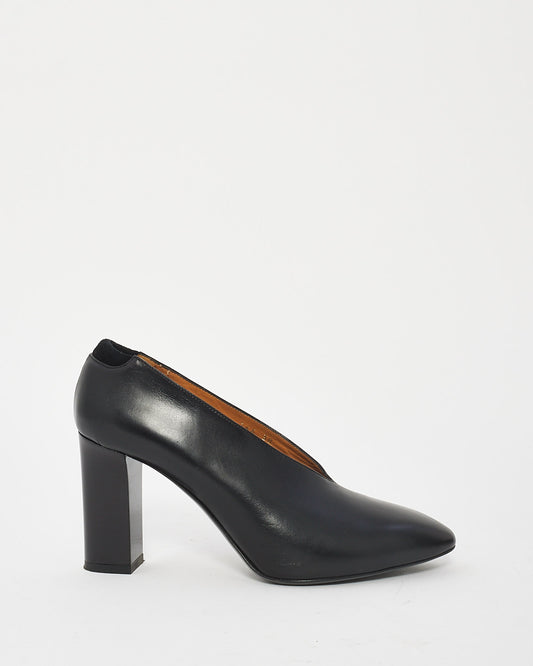 Acne Studios Black Leather Aja V-neck Brick Block Heel Pumps - 38