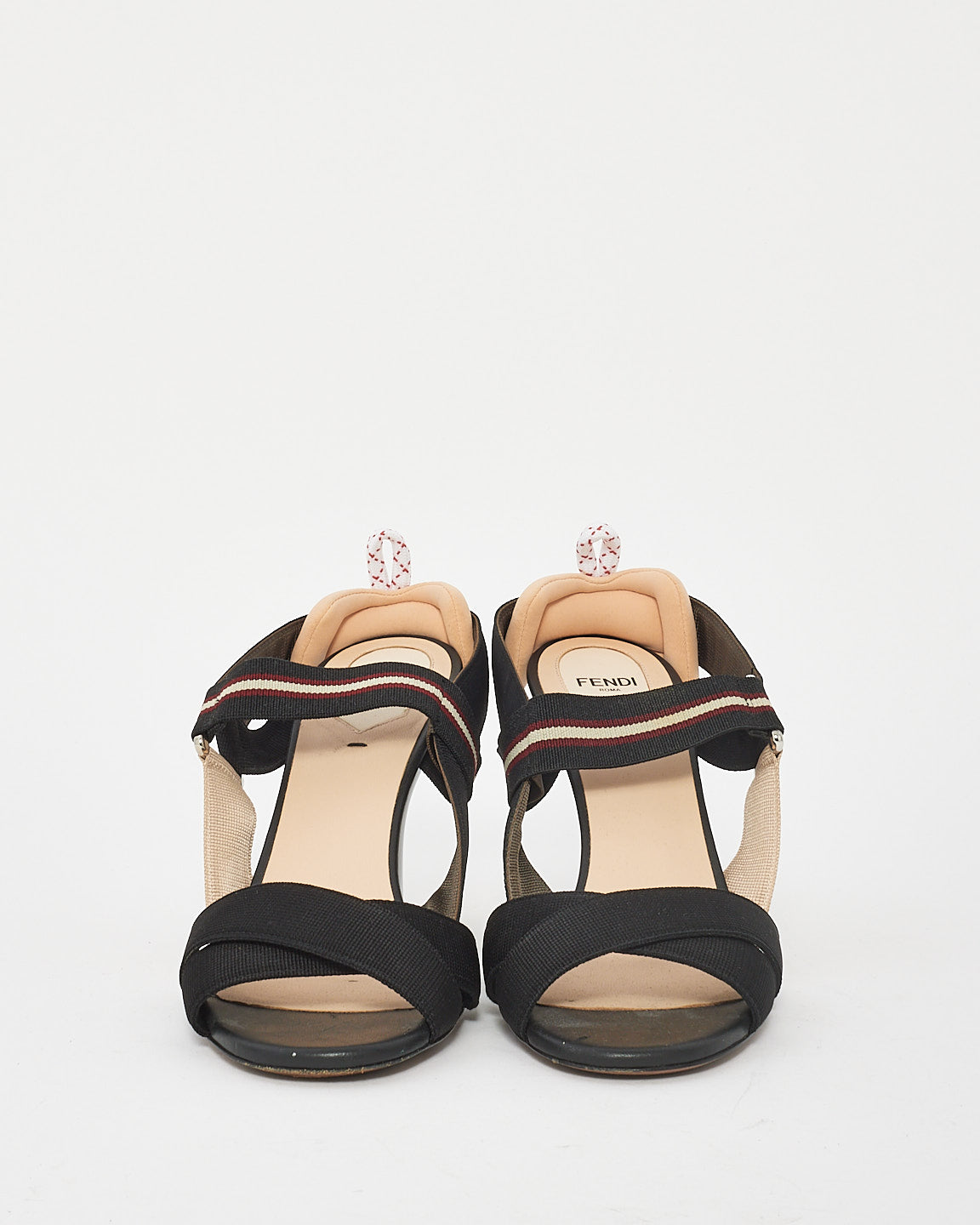 Fendi Black 
Beige Fabric Colibri Strap Sandals - 39