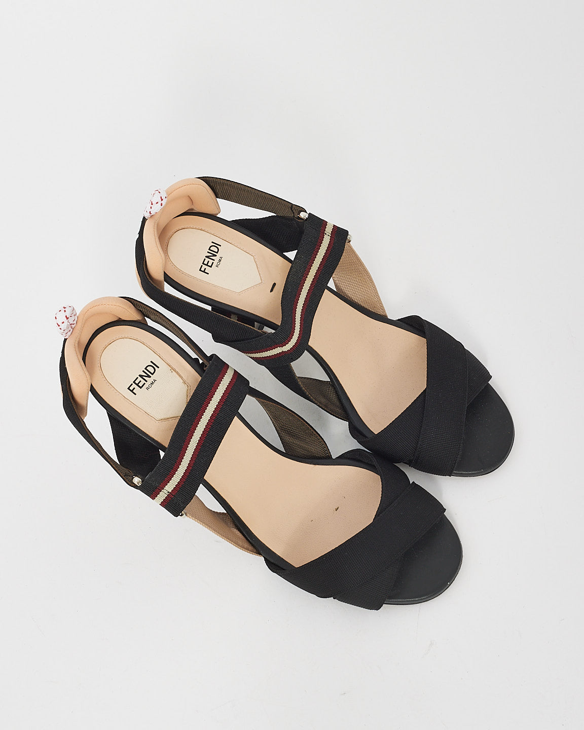 Fendi Black 
Beige Fabric Colibri Strap Sandals - 39