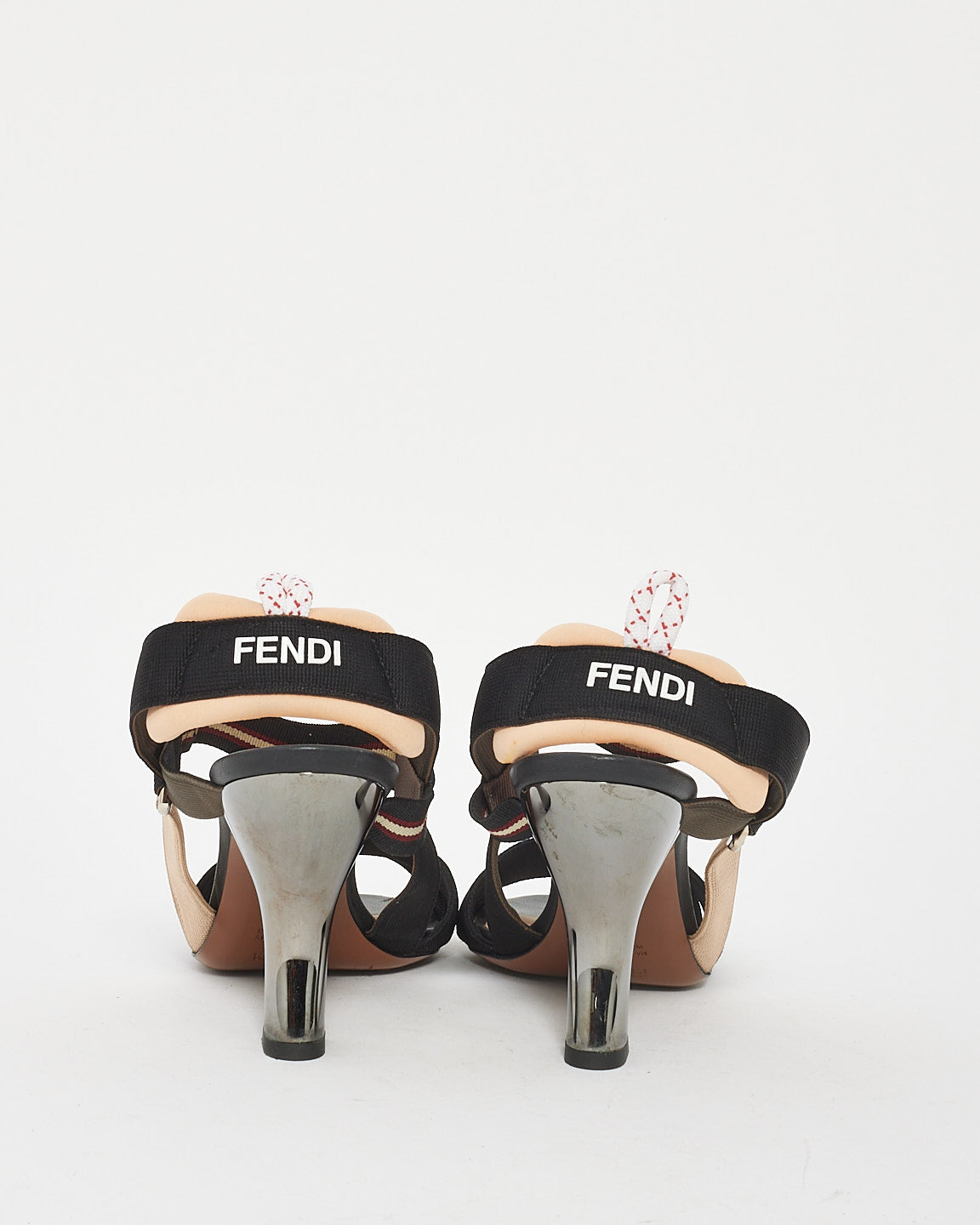 Fendi Black 
Beige Fabric Colibri Strap Sandals - 39