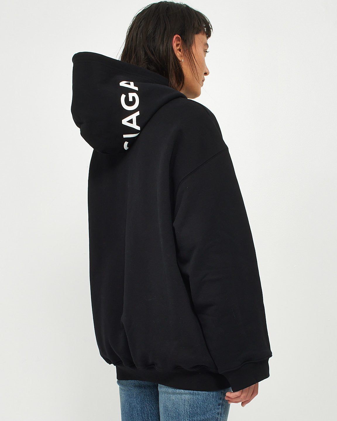 Balenciaga Black Cotton Logo Hoodie - M