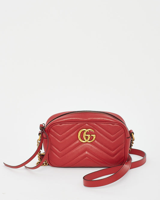 Gucci Red Matelassé Leather Marmont Mini Camera Bag