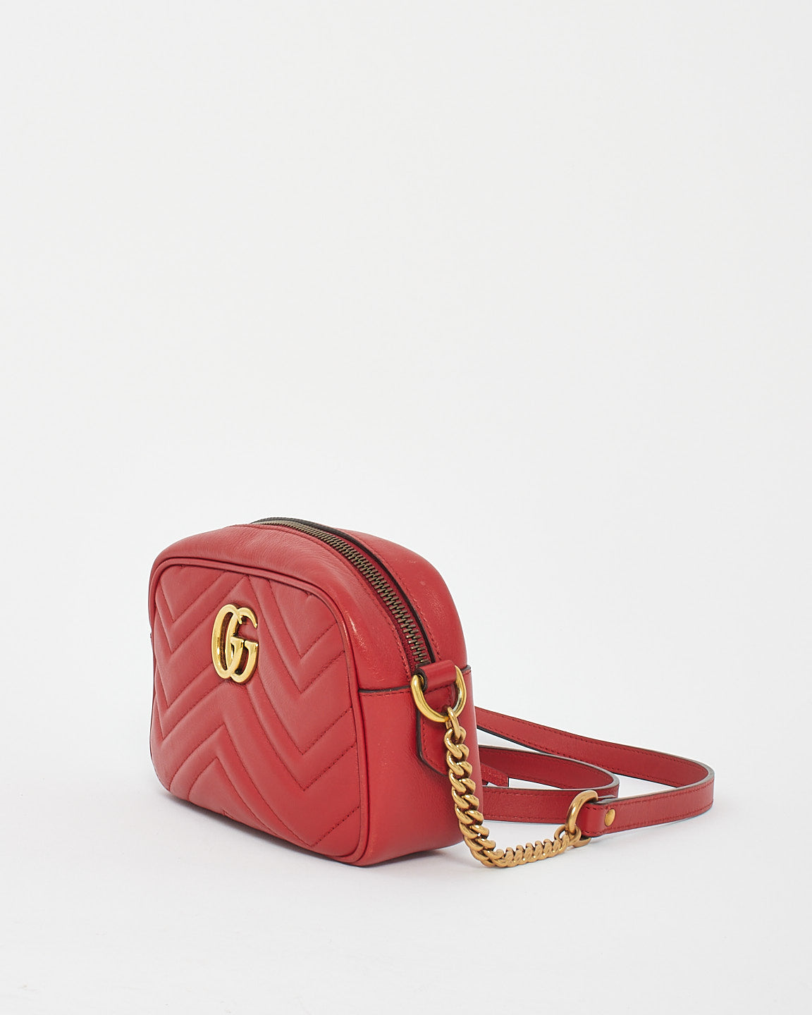 Gucci Red Matelassé Leather Marmont Mini Camera Bag