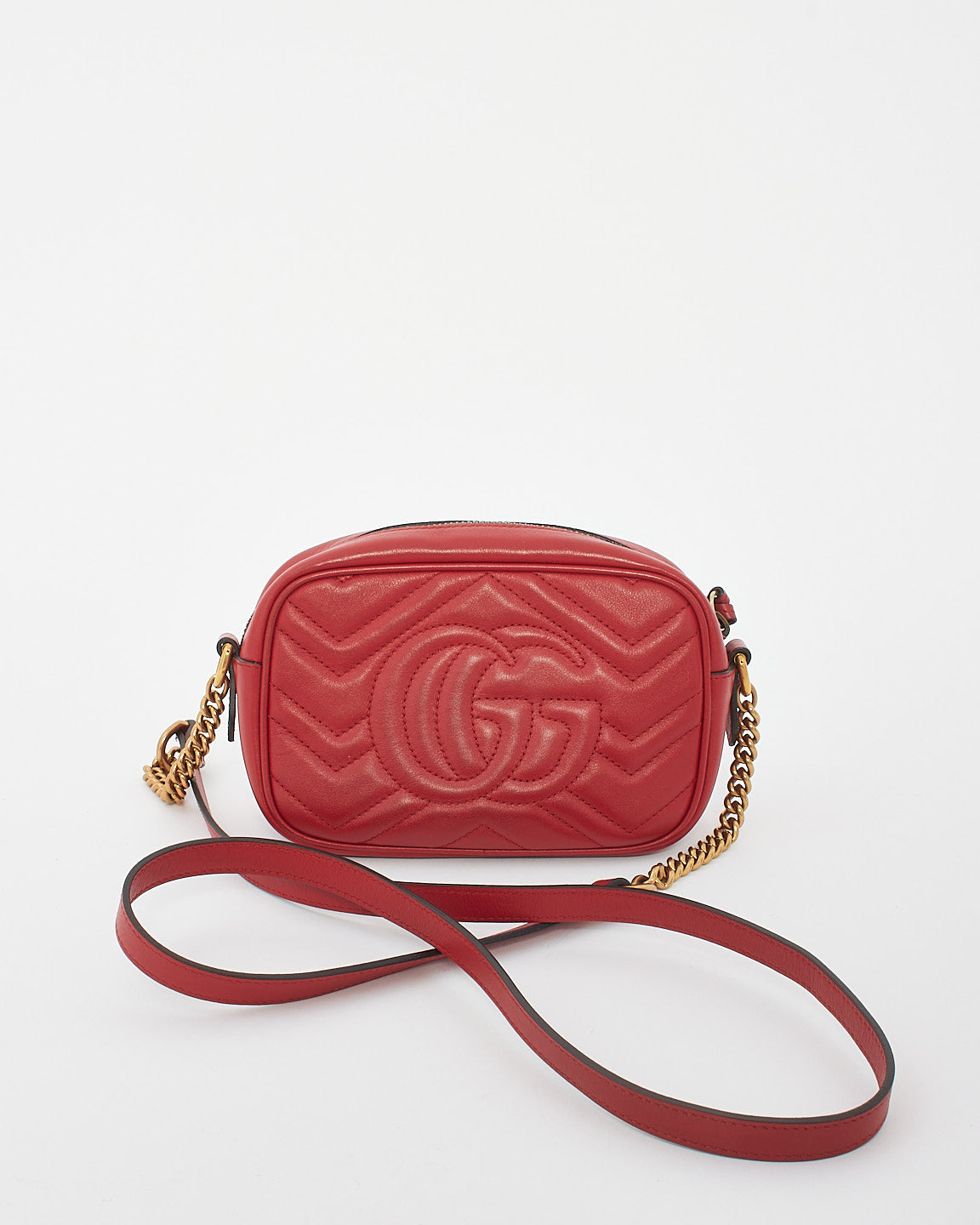 Gucci Red Matelassé Leather Marmont Mini Camera Bag