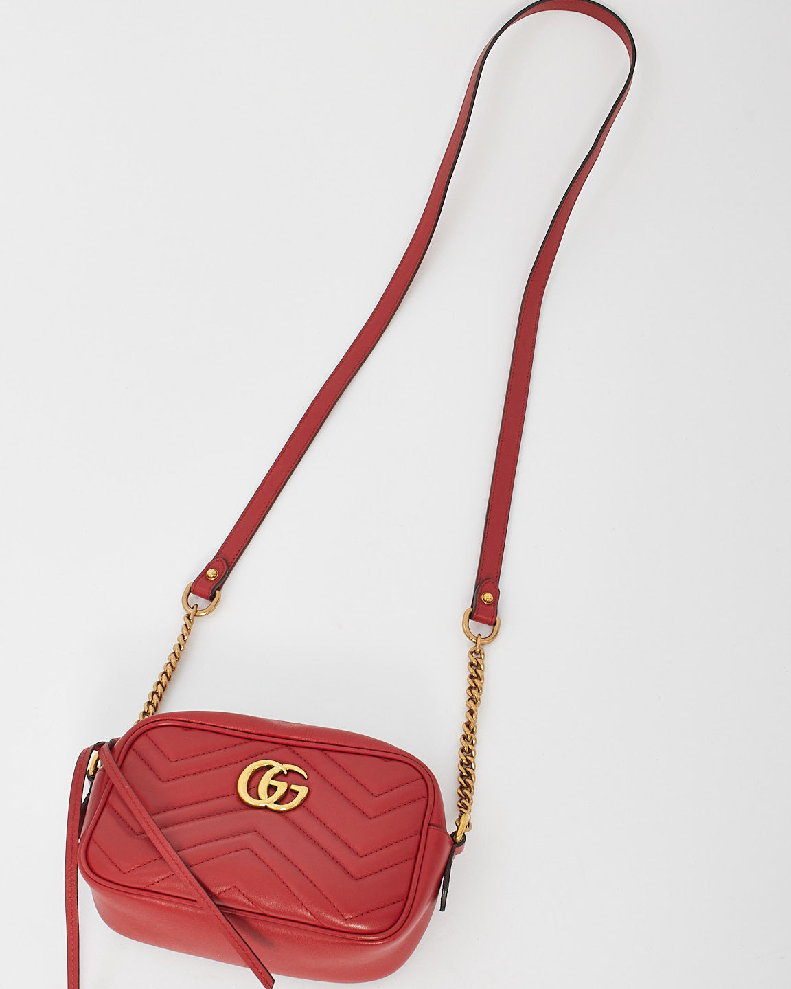 Gucci Red Matelassé Leather Marmont Mini Camera Bag