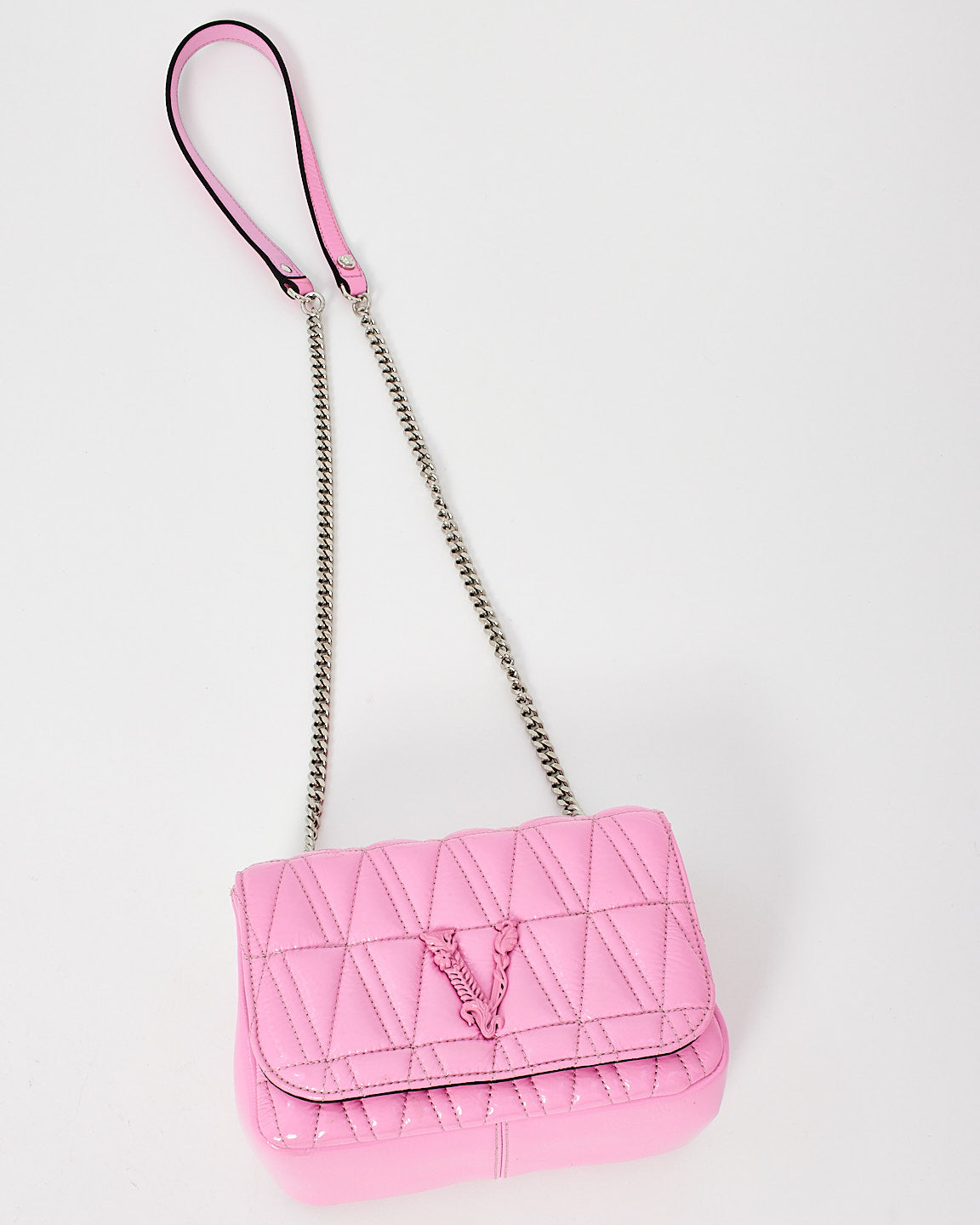 Versace Pink Patent Leather Virtus Shoulder Bag