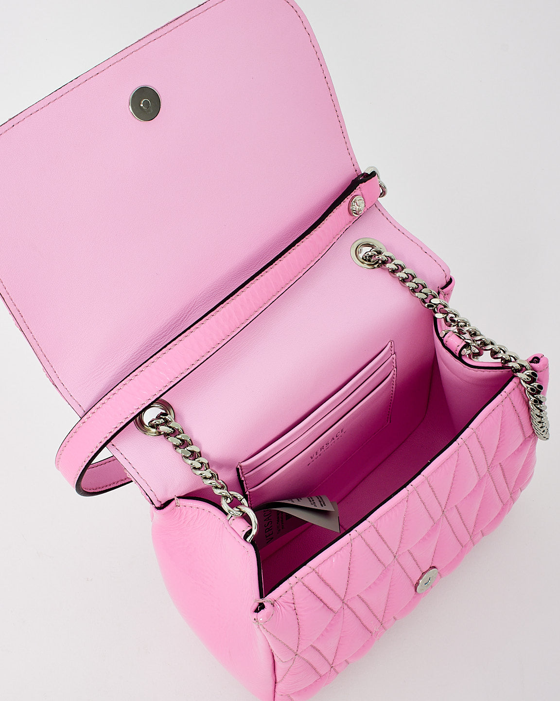 Versace Pink Patent Leather Virtus Shoulder Bag