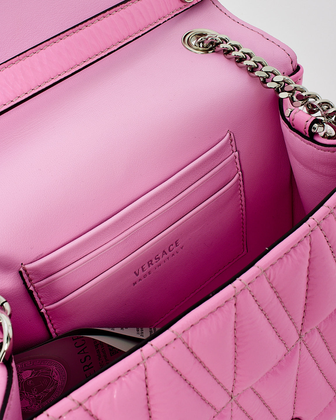 Versace Pink Patent Leather Virtus Shoulder Bag