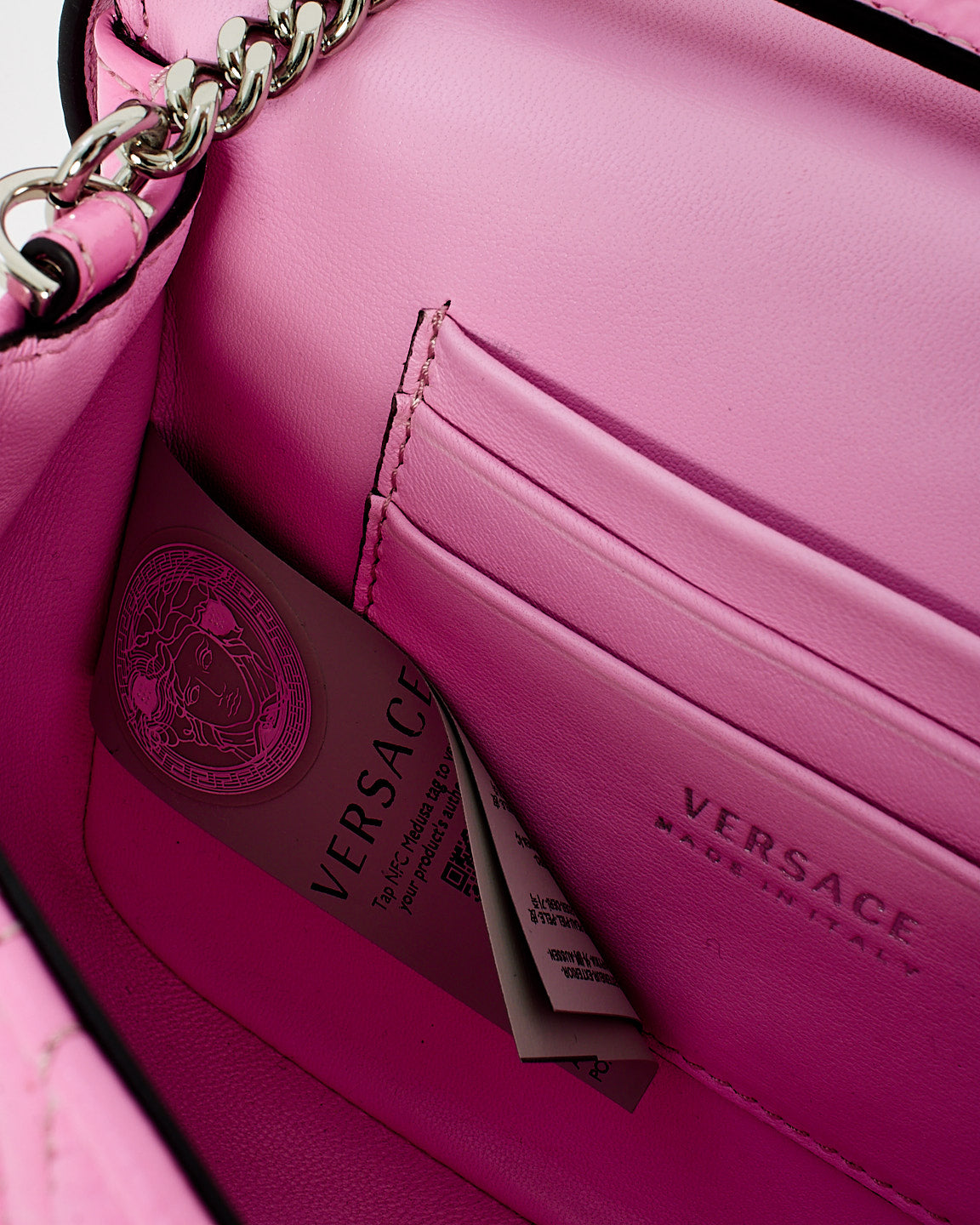 Versace Pink Patent Leather Virtus Shoulder Bag