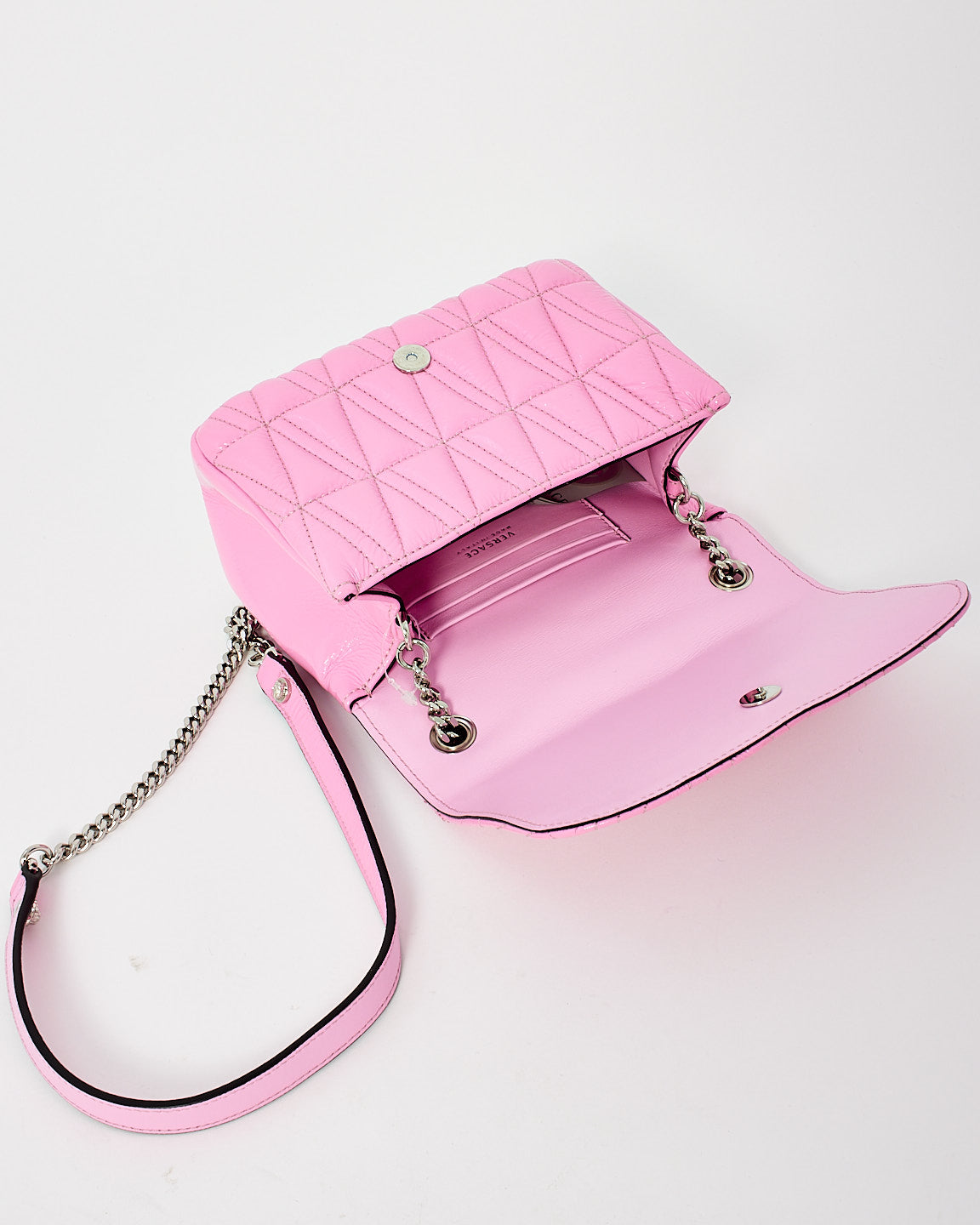 Versace Pink Patent Leather Virtus Shoulder Bag