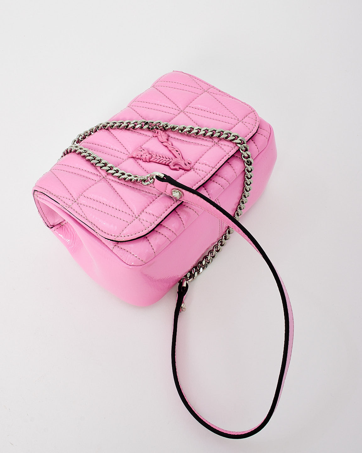 Versace Pink Patent Leather Virtus Shoulder Bag