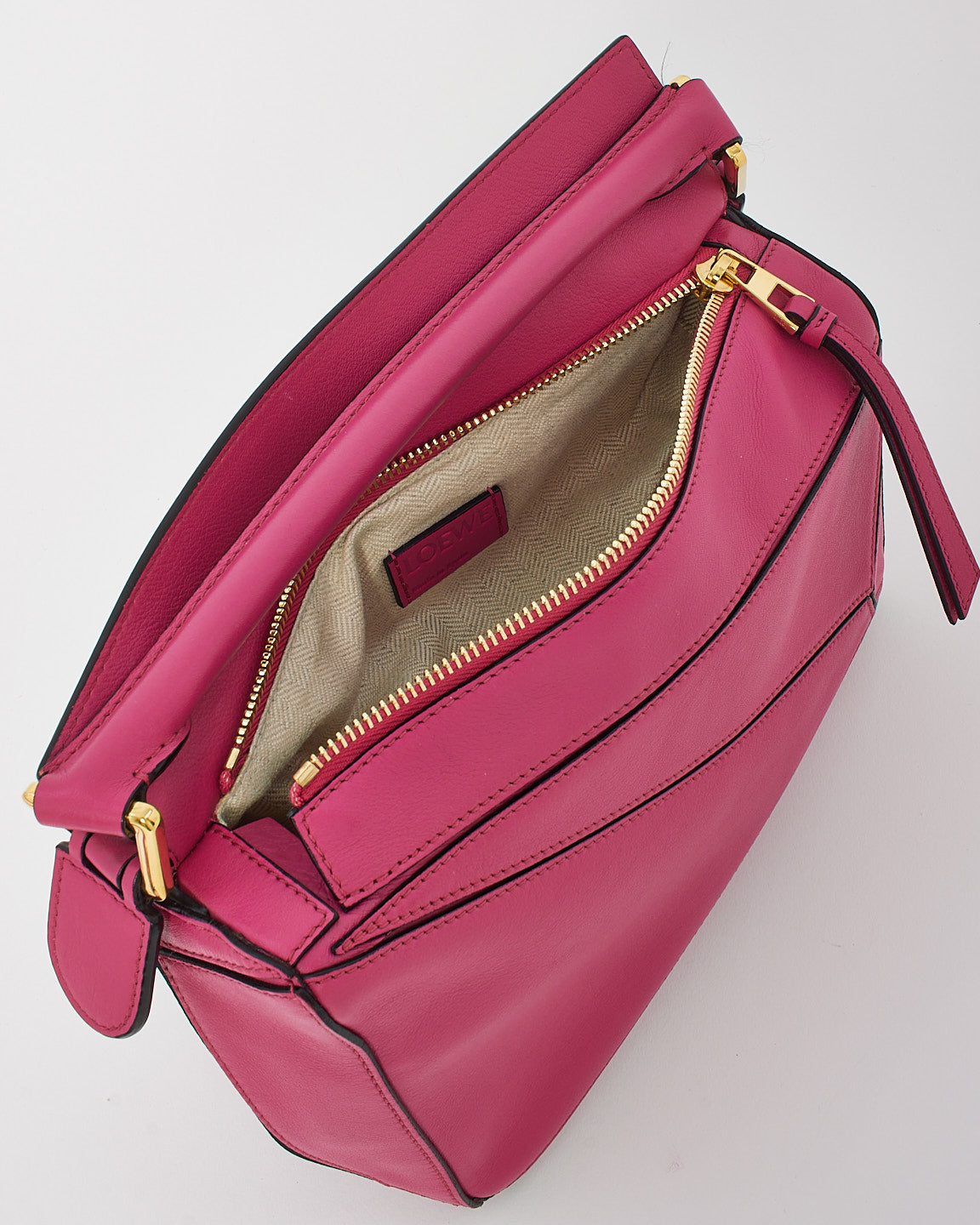 Loewe Pink Fuchsia Leather Small Puzzle Bag