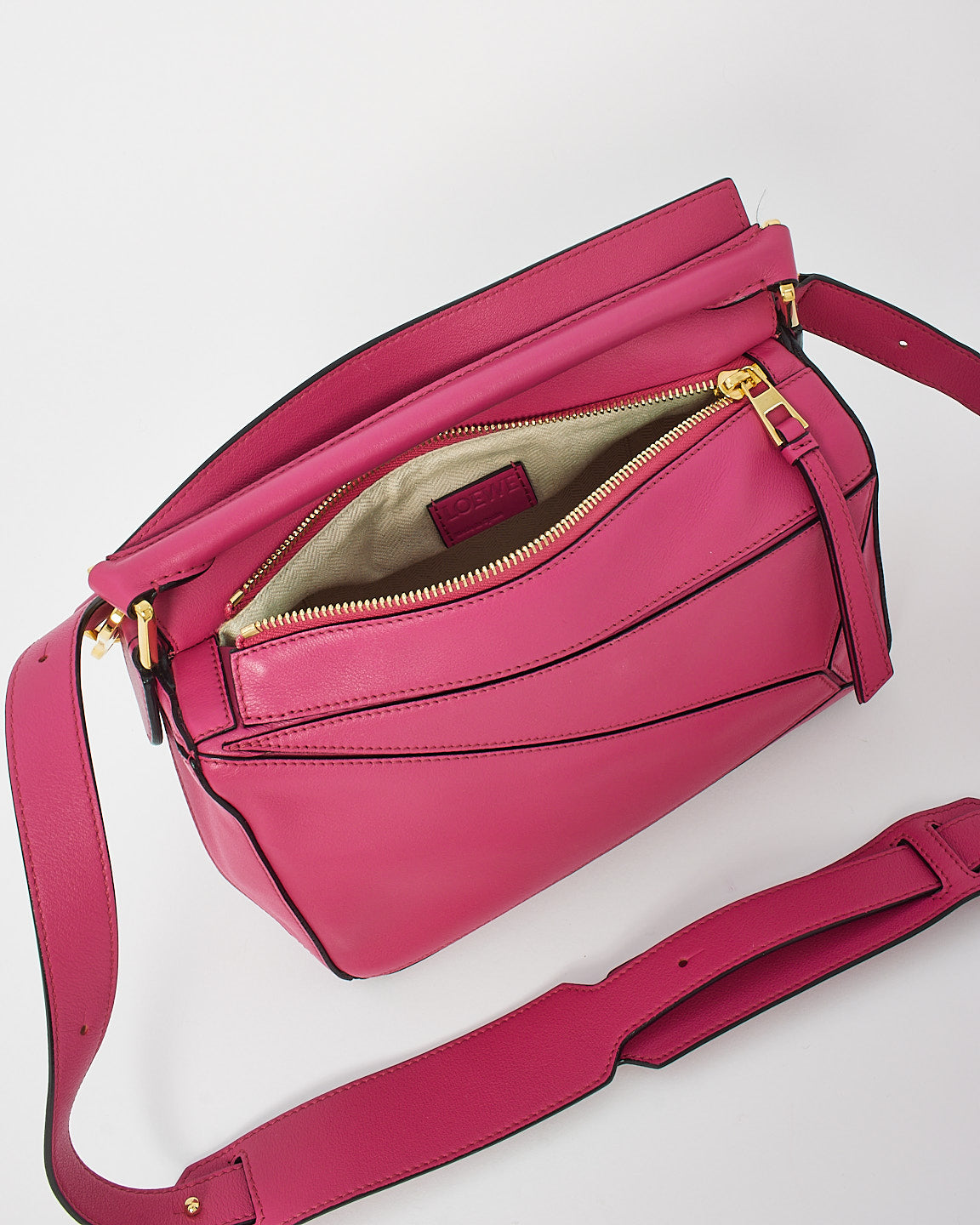 Loewe Pink Fuchsia Leather Small Puzzle Bag