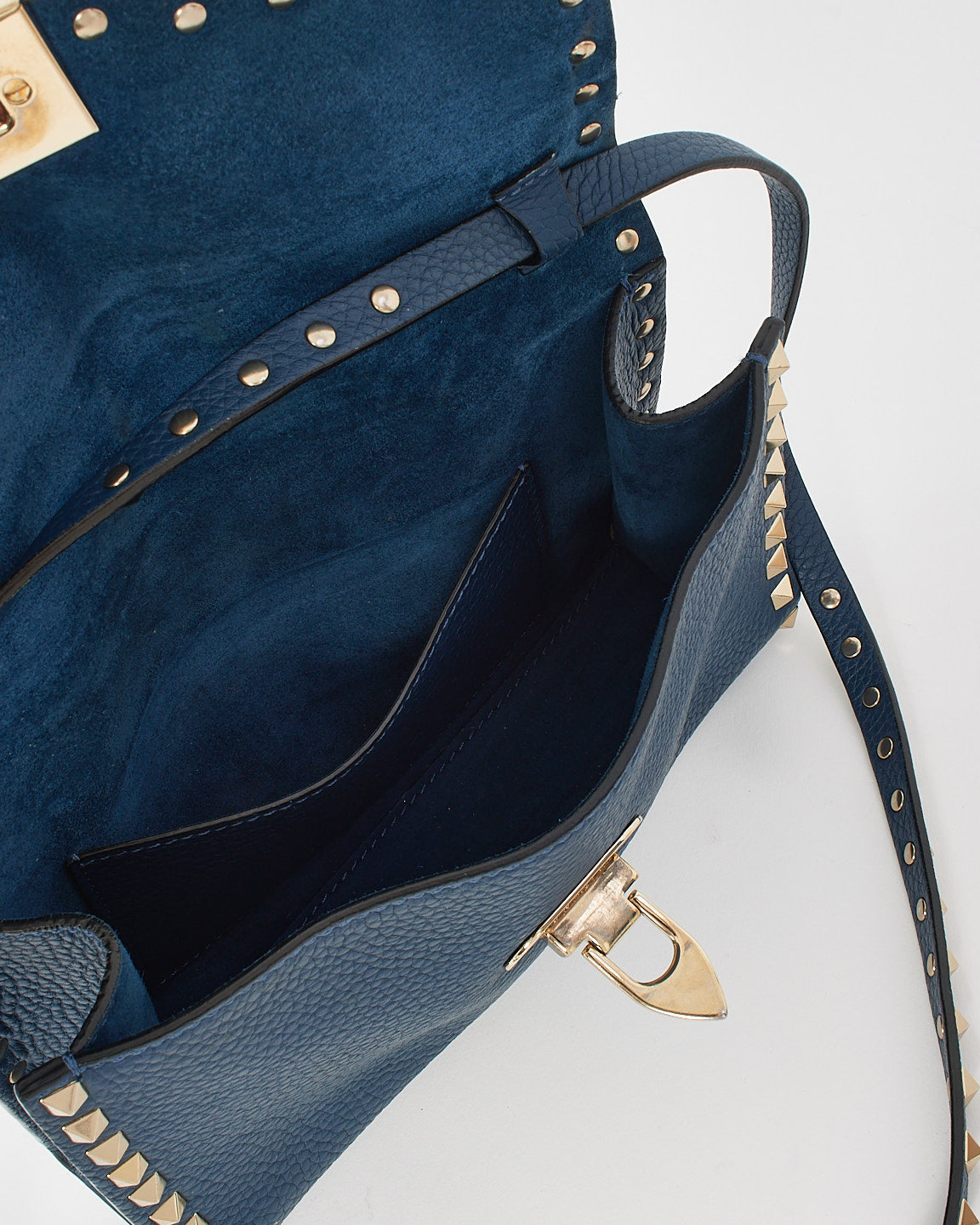 Valentino Navy Blue Grained Leather Rockstud Crossbody Bag