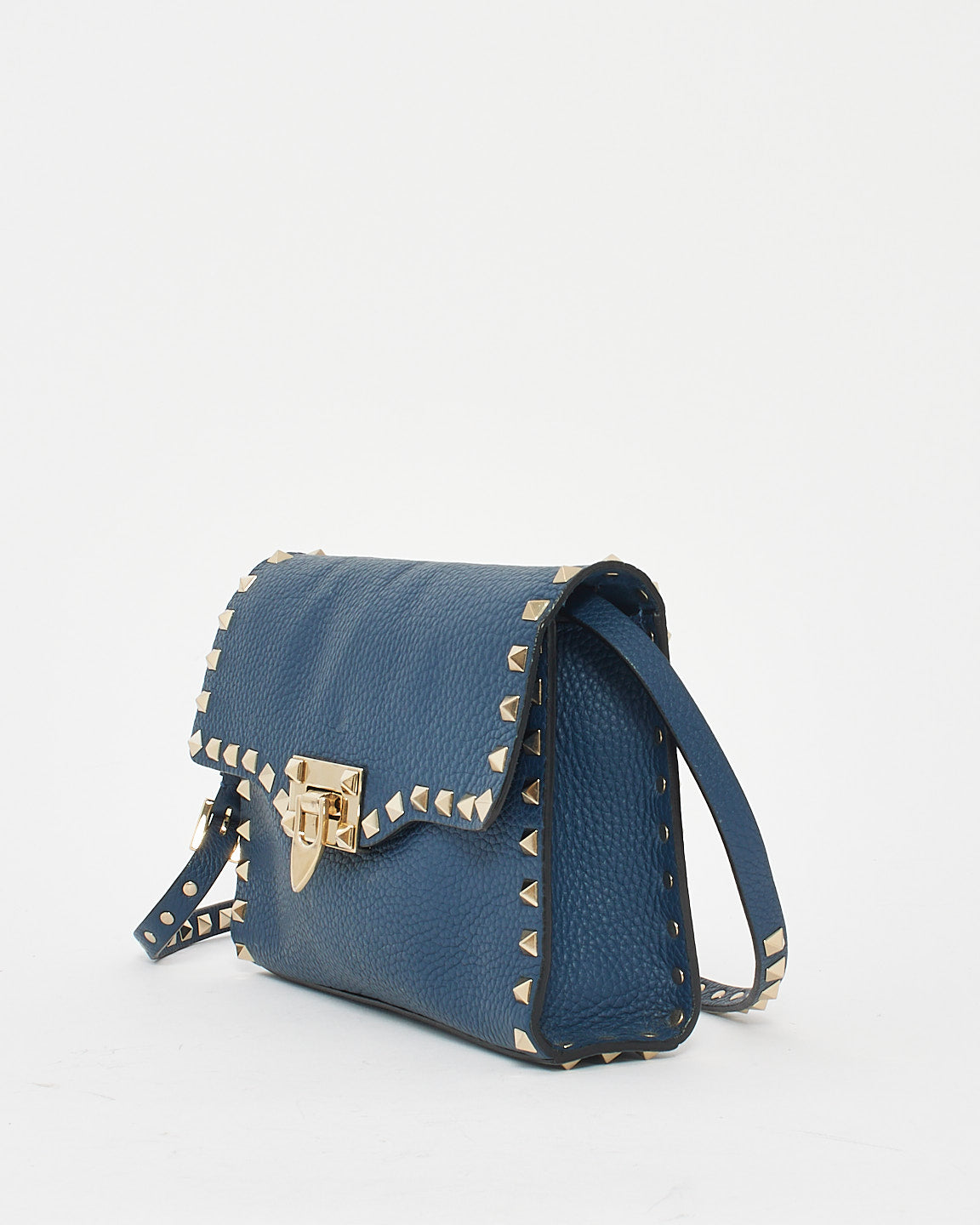 Valentino Navy Blue Grained Leather Rockstud Crossbody Bag