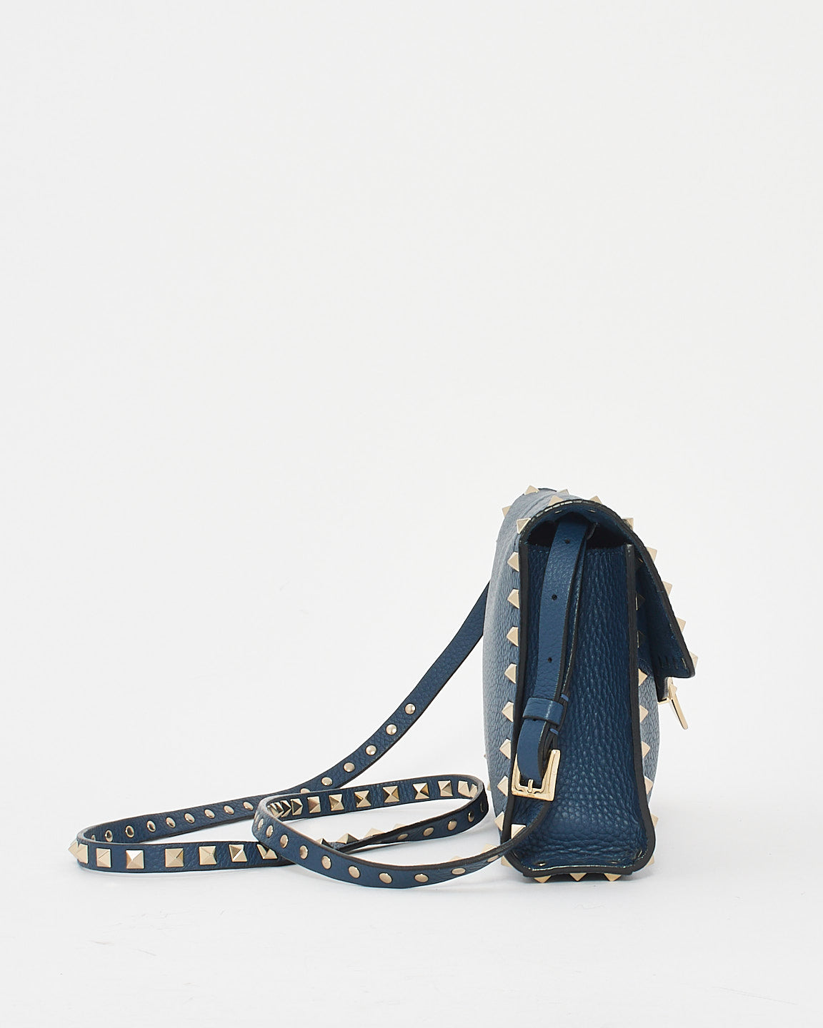 Valentino Navy Blue Grained Leather Rockstud Crossbody Bag