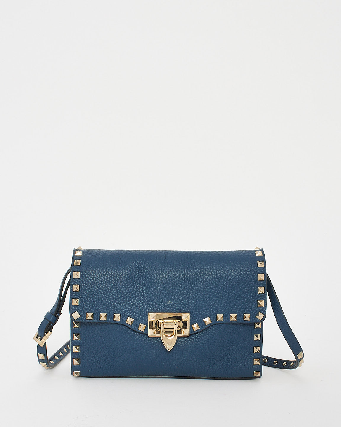 Valentino Navy Blue Grained Leather Rockstud Crossbody Bag