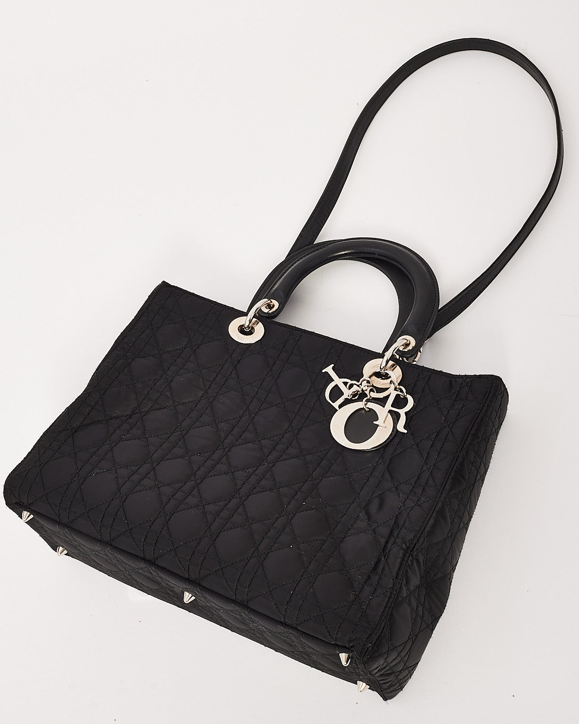 Dior Black Satin Cannage Large Lady Dior Bag