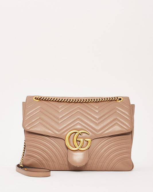 Gucci Grand sac à bandoulière GG Marmont Chevron Matelassé rose poussiéreux