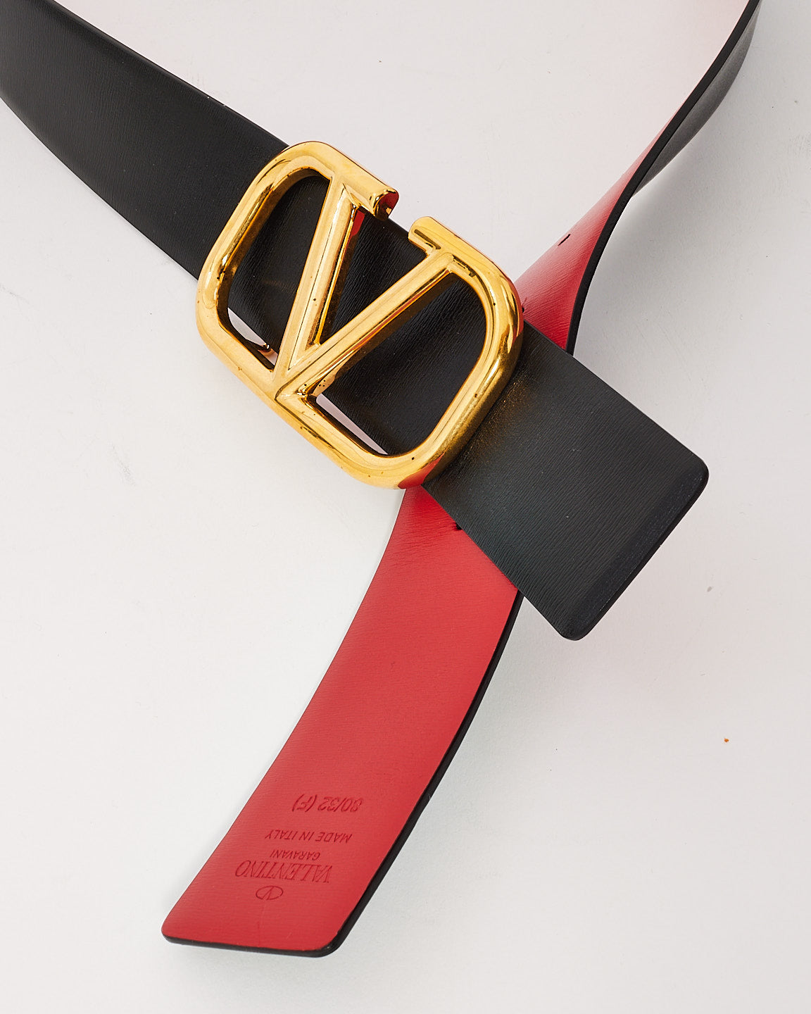 Valentino Black/Red Leather VLogo Signature Reversible Belt - 80/32