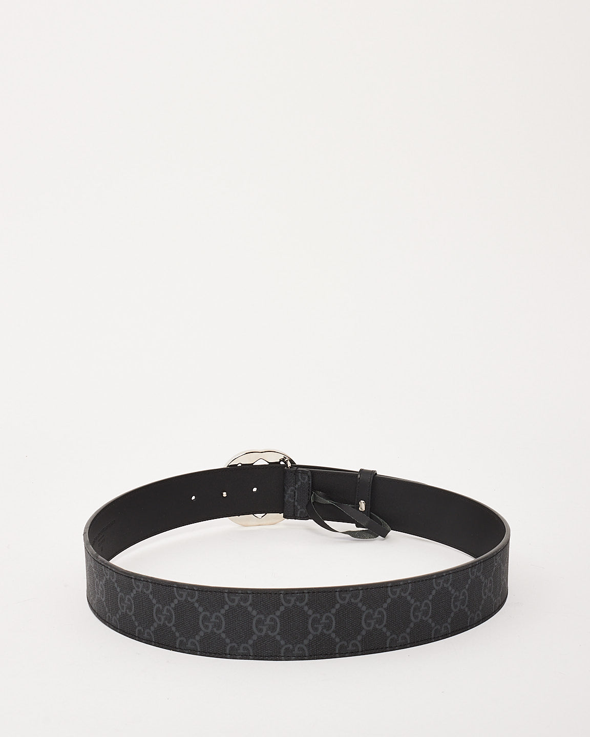 Gucci Black Leather Belt with Silver Interlocking GG Buckle - 85/34