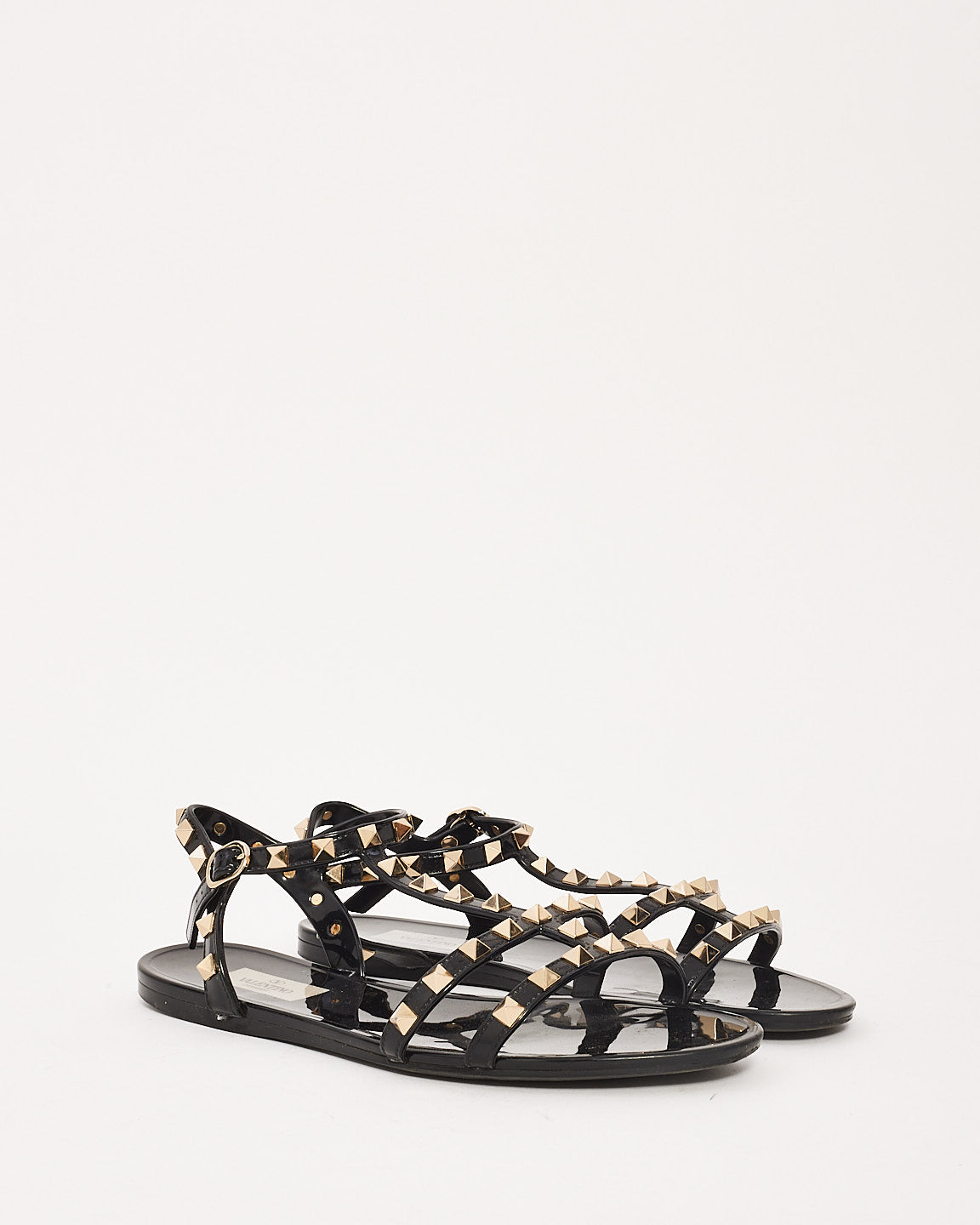 Valentino Black Rubber Rockstud Strap Gladiator Sandal - 39