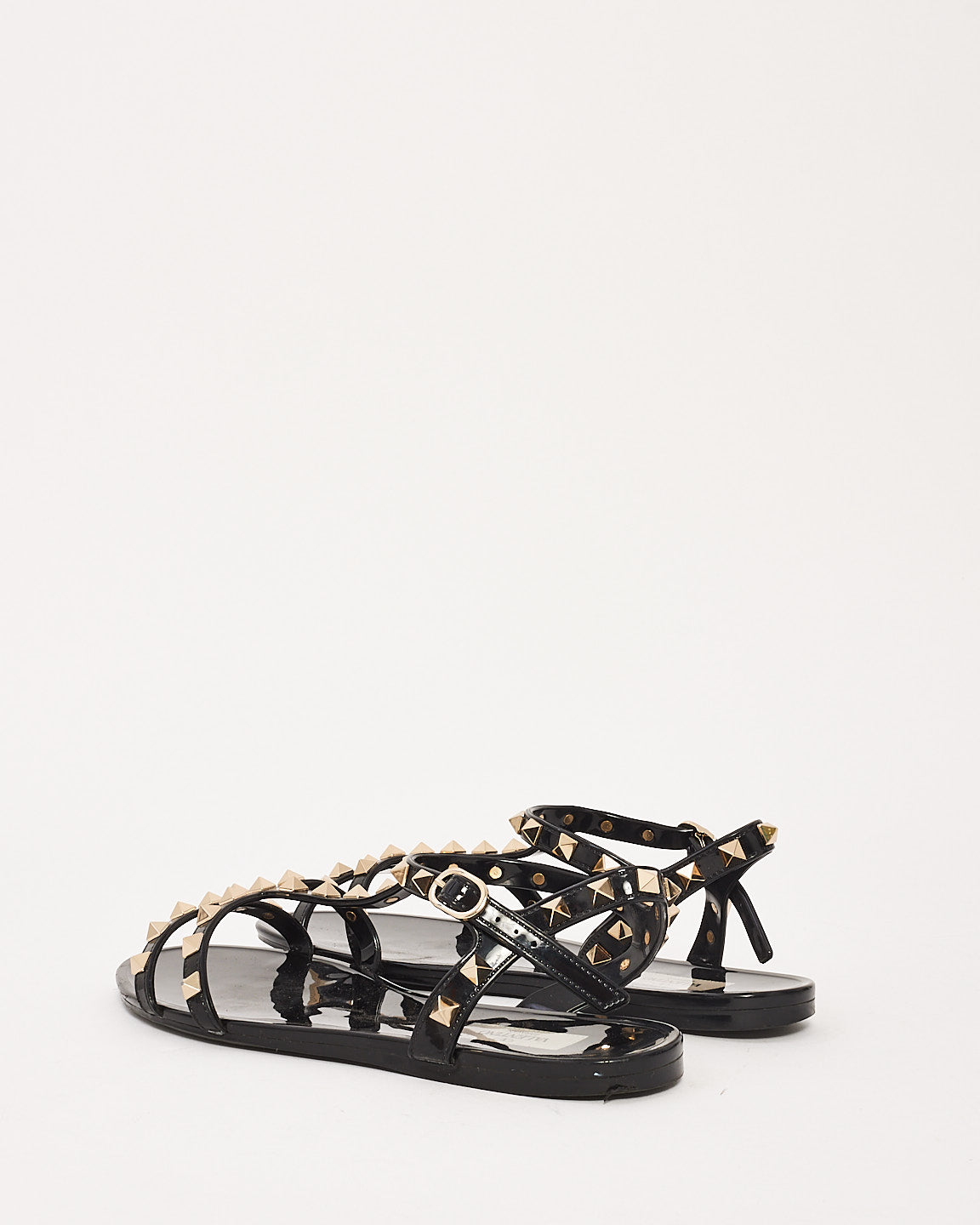 Valentino Black Rubber Rockstud Strap Gladiator Sandal - 39