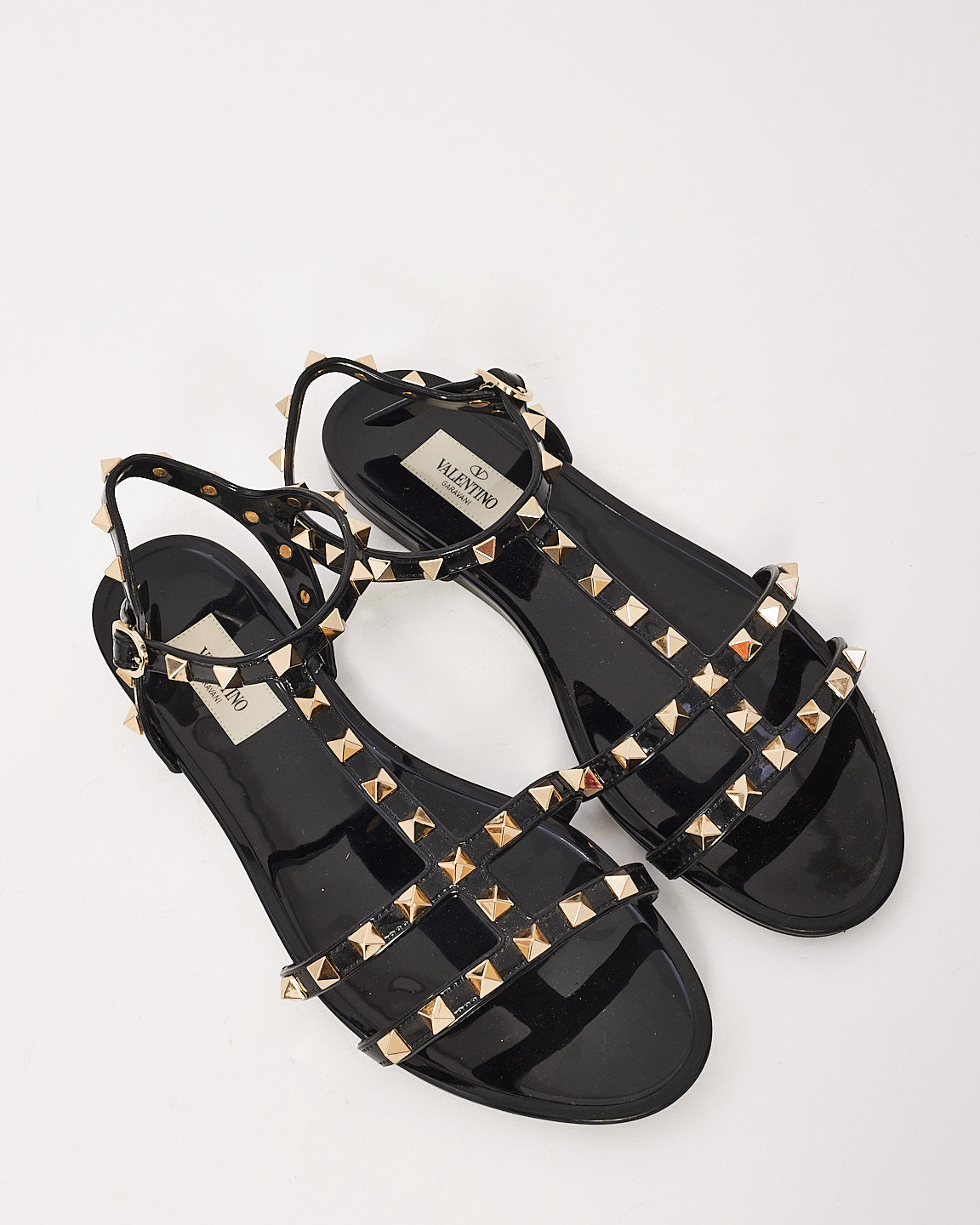 Valentino Black Rubber Rockstud Strap Gladiator Sandal - 39