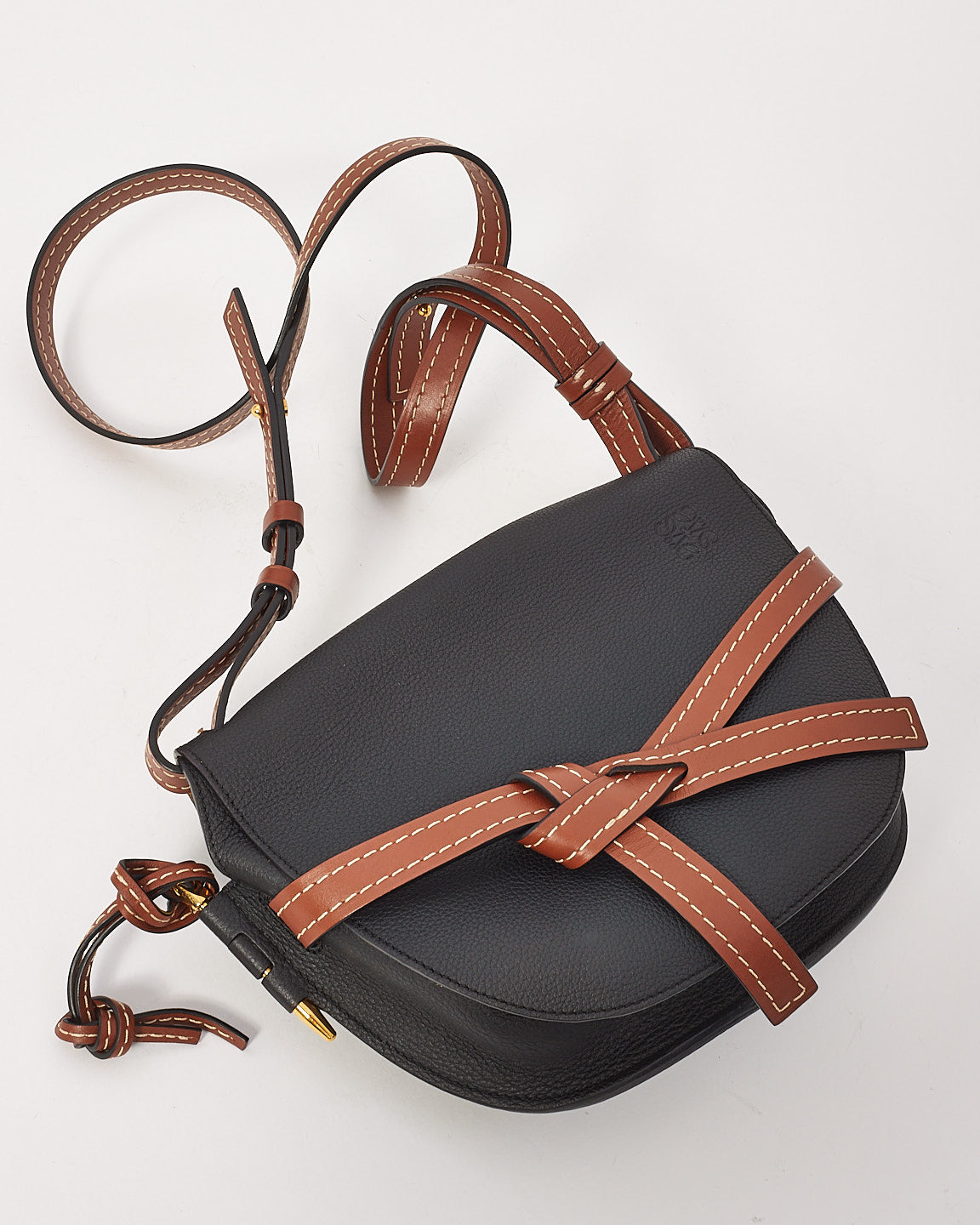 Loewe Black and Brown Soft Calfskin Small Gate Crossbody Bag