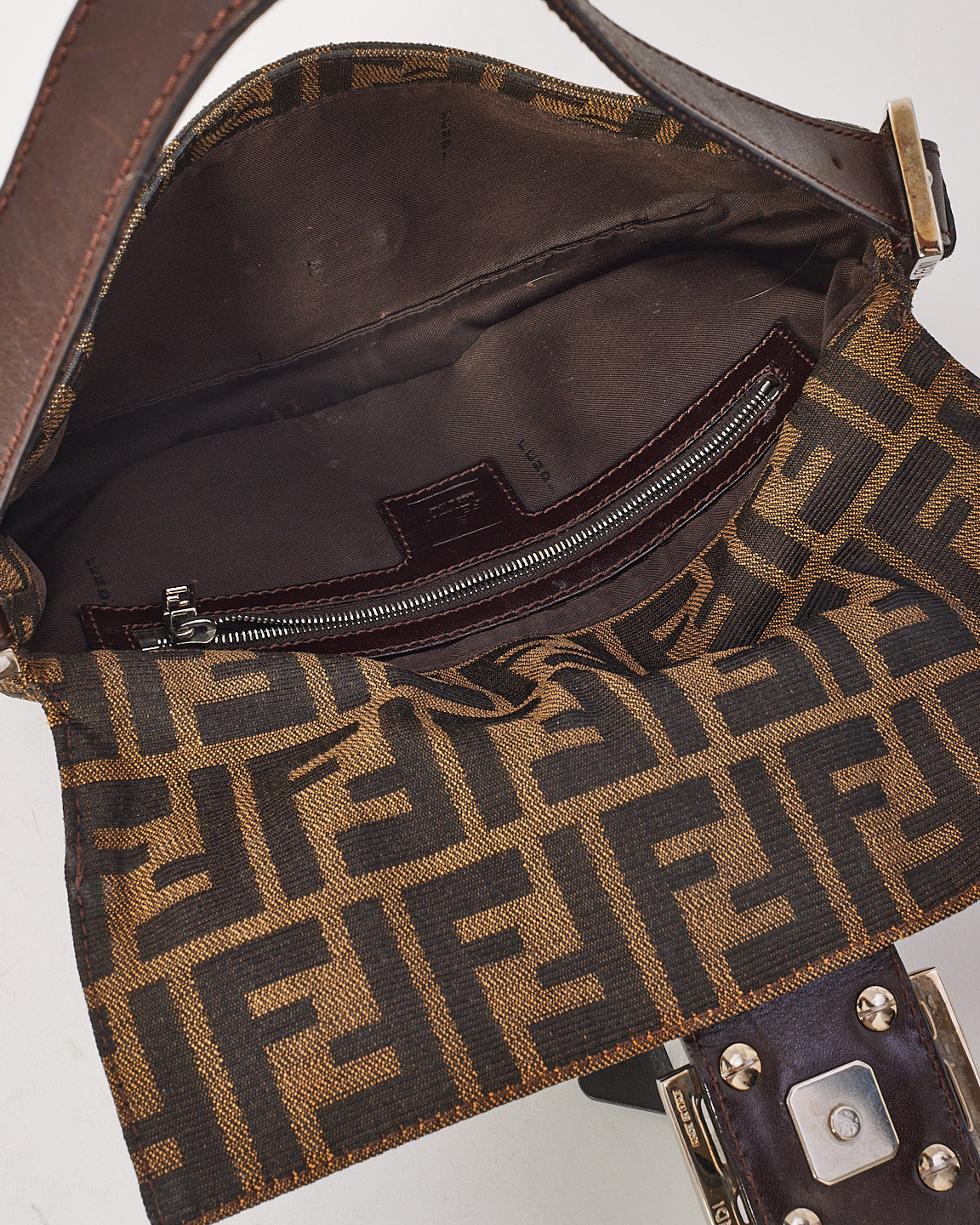 Fendi Brown Tobacco Zucca Print Baguette Shoulder Bag