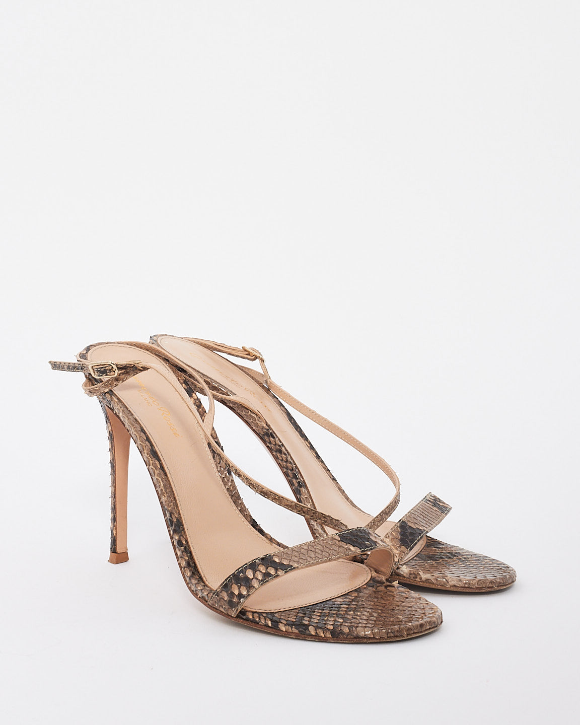 Gianvito Rossi Brown Python Leather Exotic Manhattan Sandals - 39