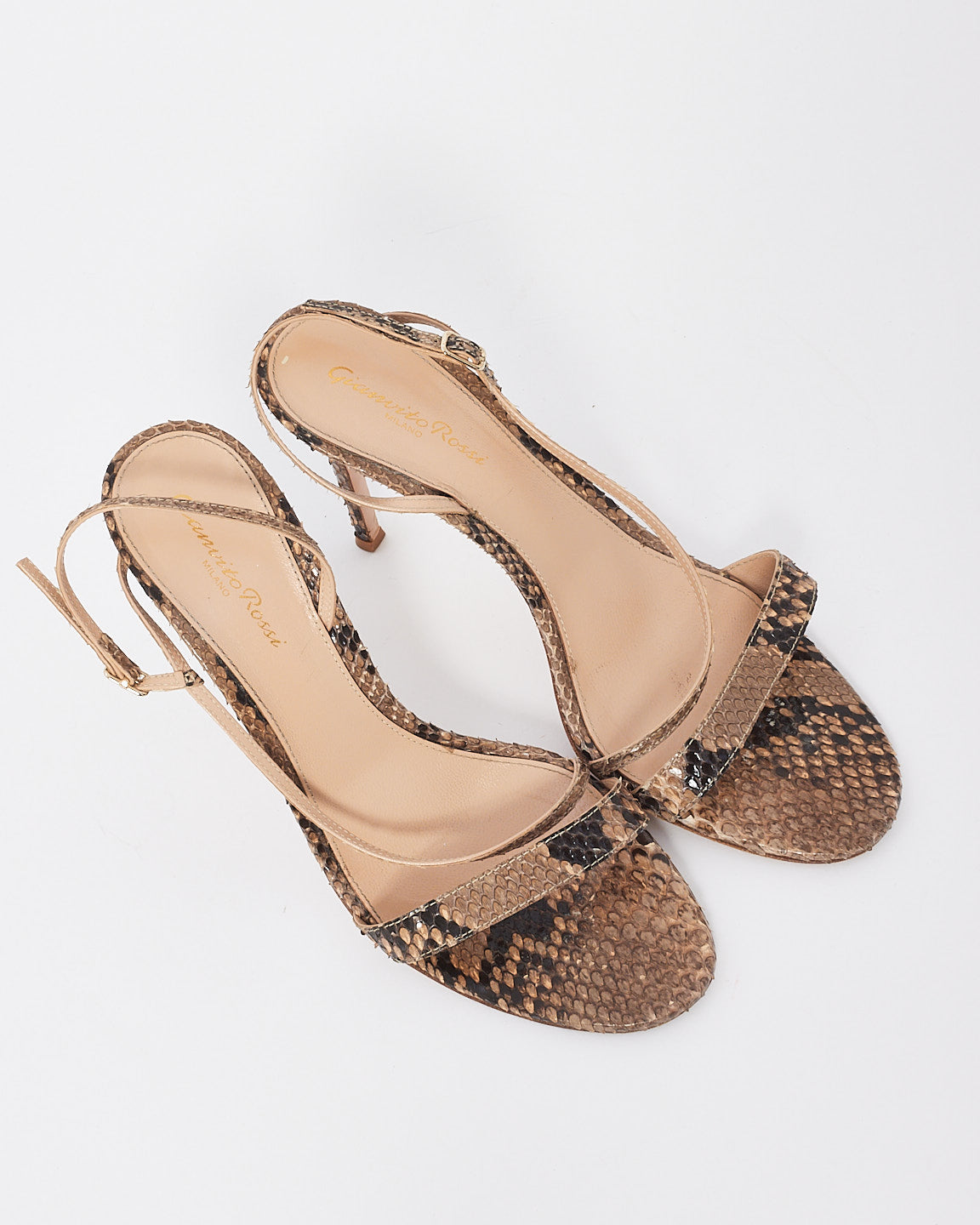 Gianvito Rossi Brown Python Leather Exotic Manhattan Sandals - 39