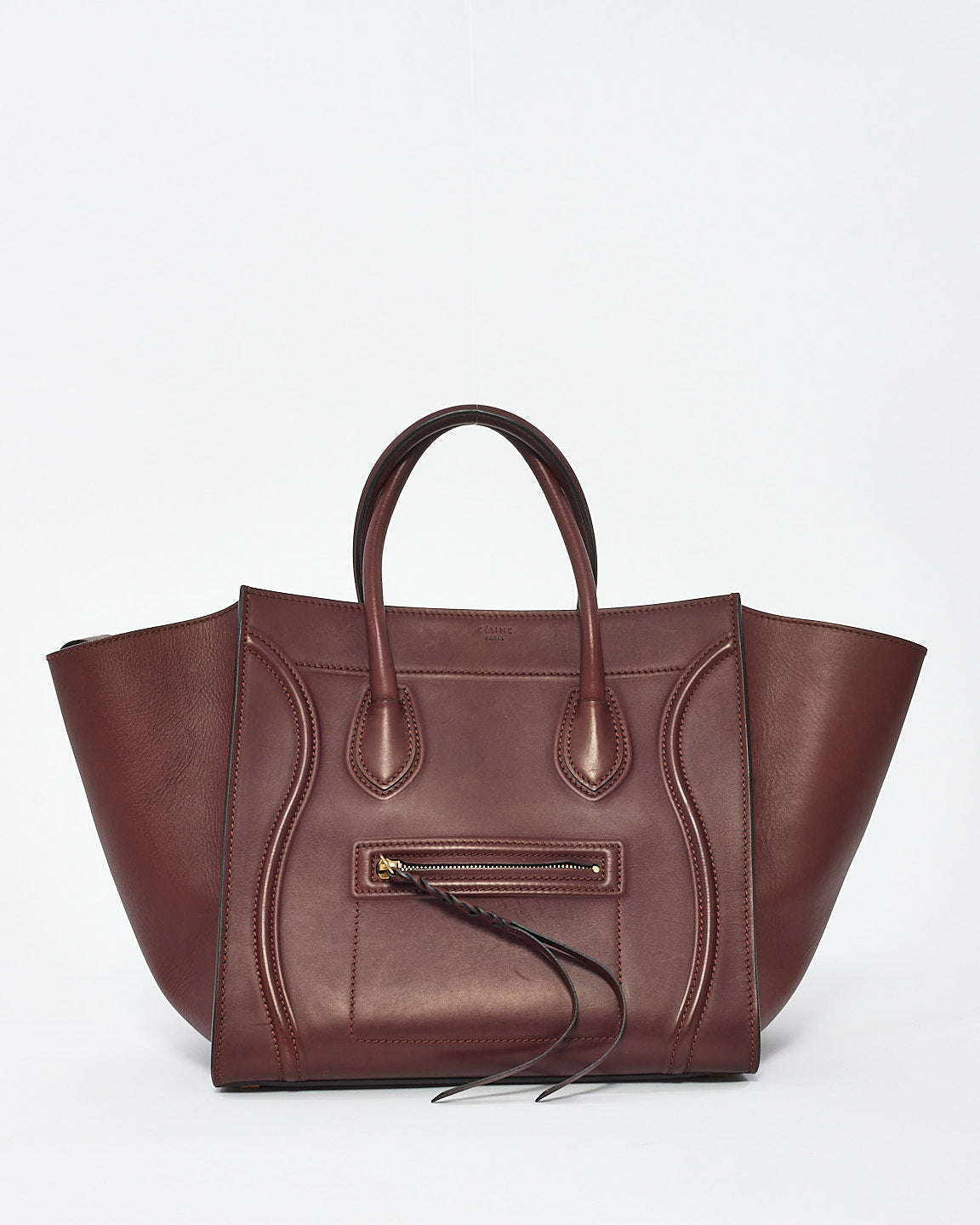 Celine Burgundy Leather Phantom Luggage Medium Tote Bag