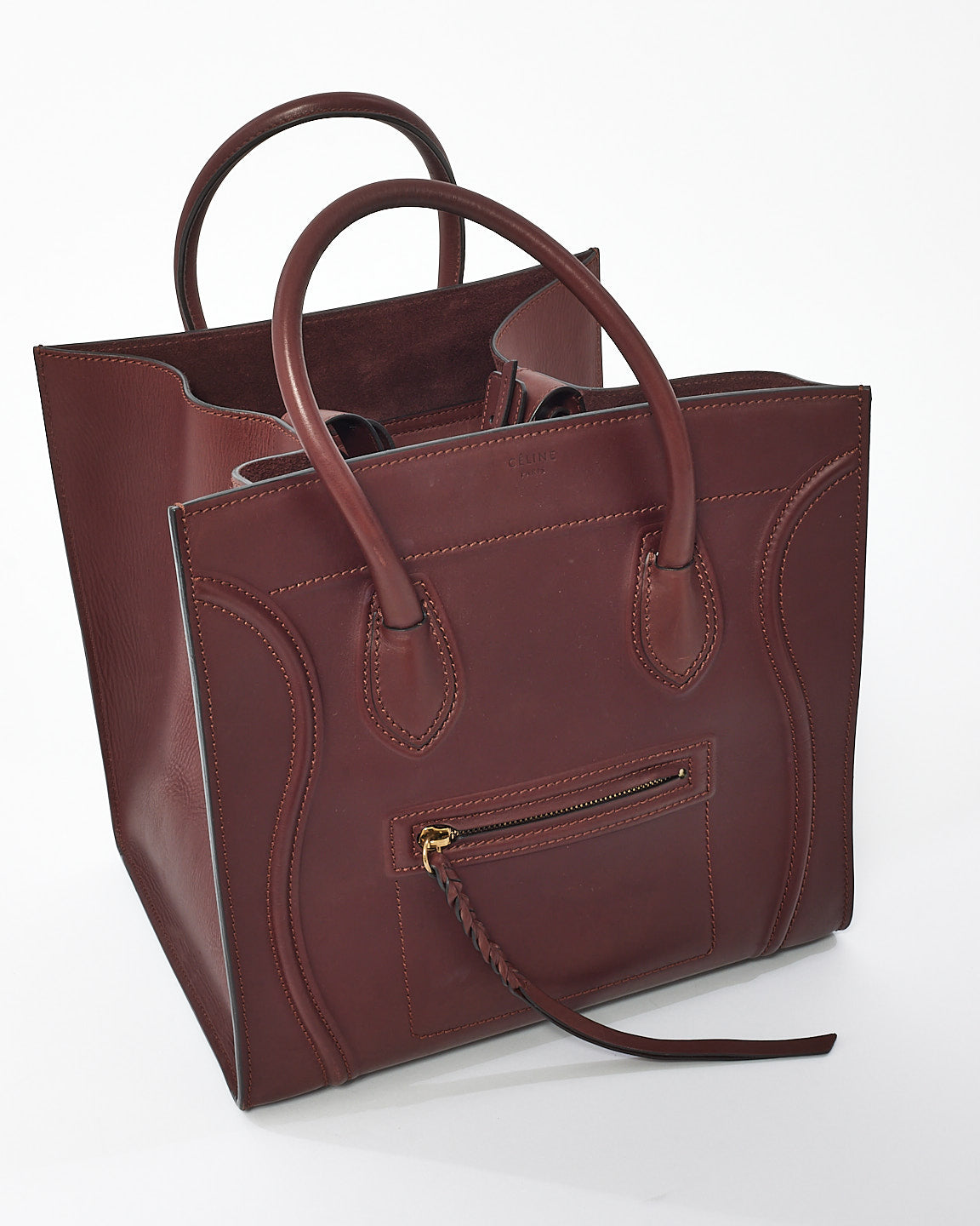 Celine Burgundy Leather Phantom Luggage Medium Tote Bag