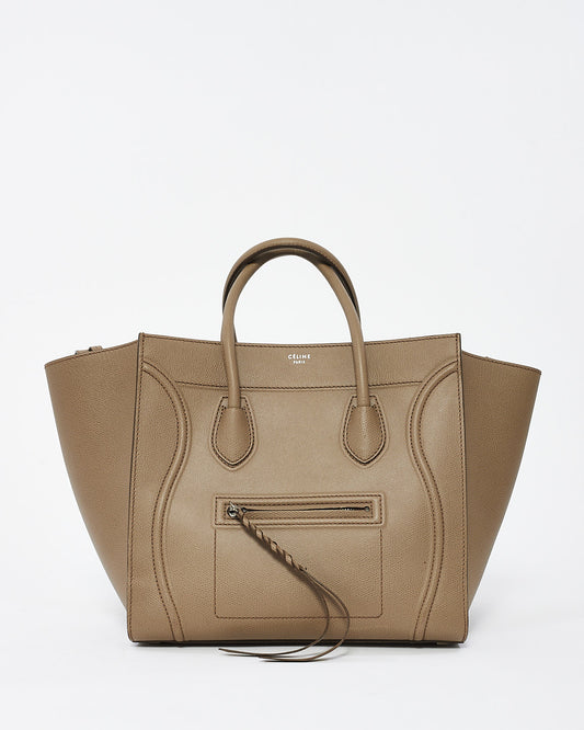 Celine Taupe Grey Leather Medium Phantom Luggage Tote Bag