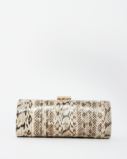 Jimmy Choo Brown Glitter Snakeskin Box Clutch