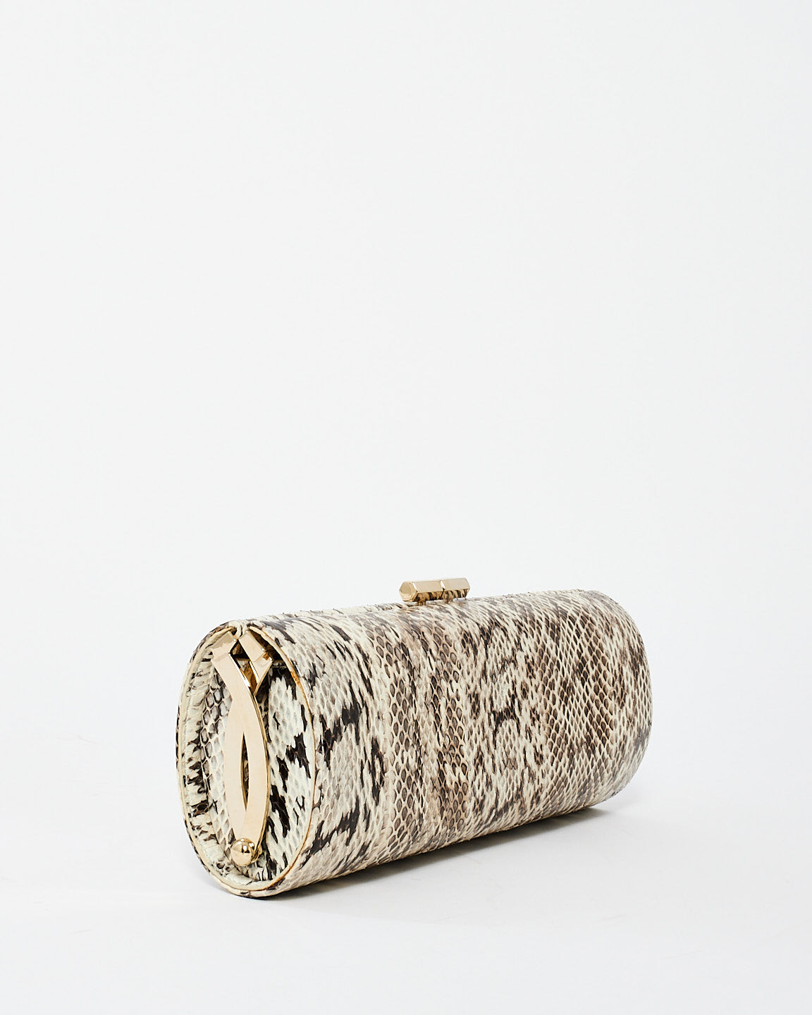 Jimmy Choo Brown Glitter Snakeskin Box Clutch