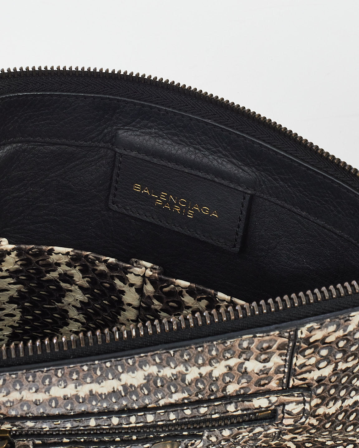 Balenciaga Black/Grey/White Python Leather City Zip Pouch