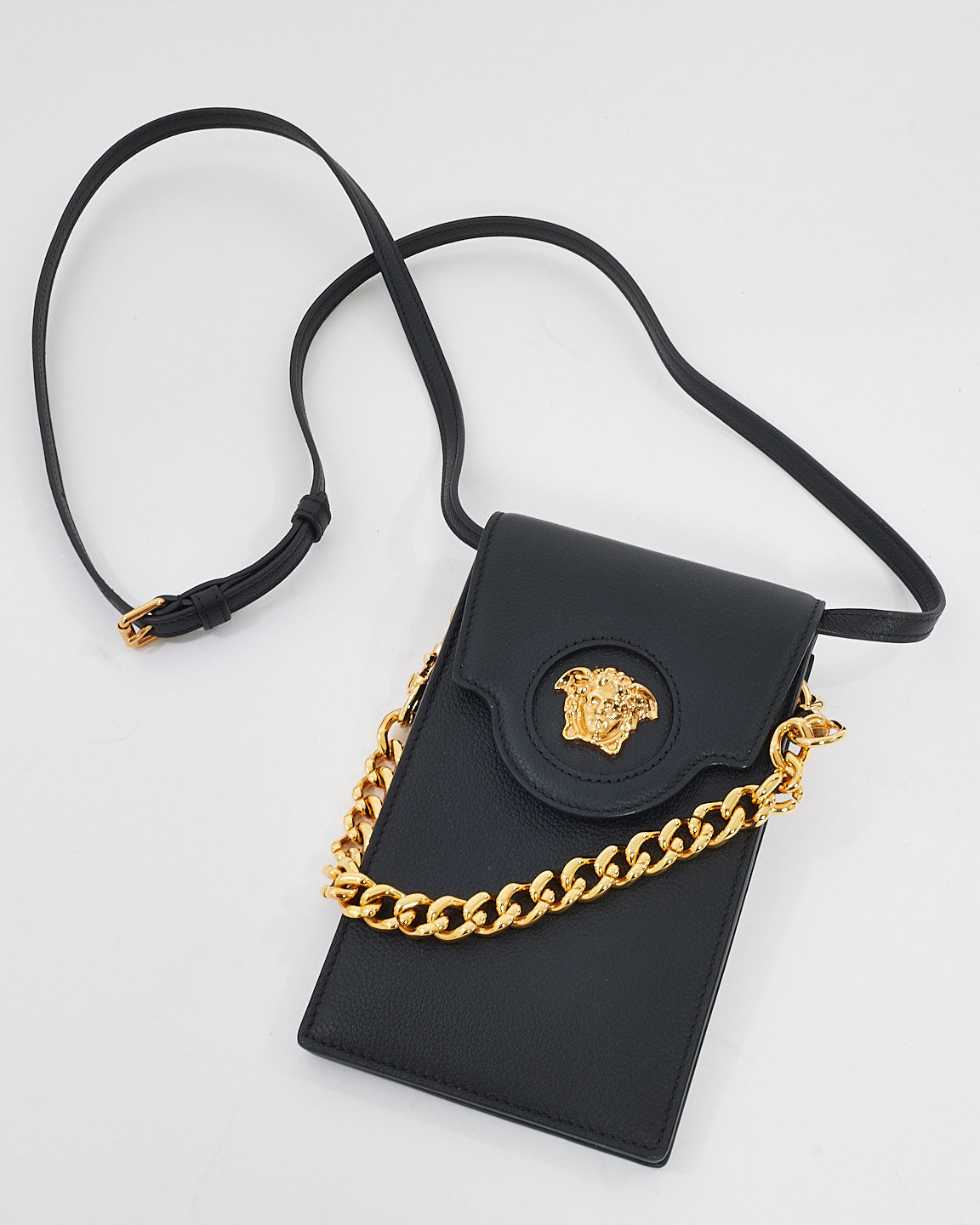 Versace Black Leather Medusa Head Mini Phone Bag