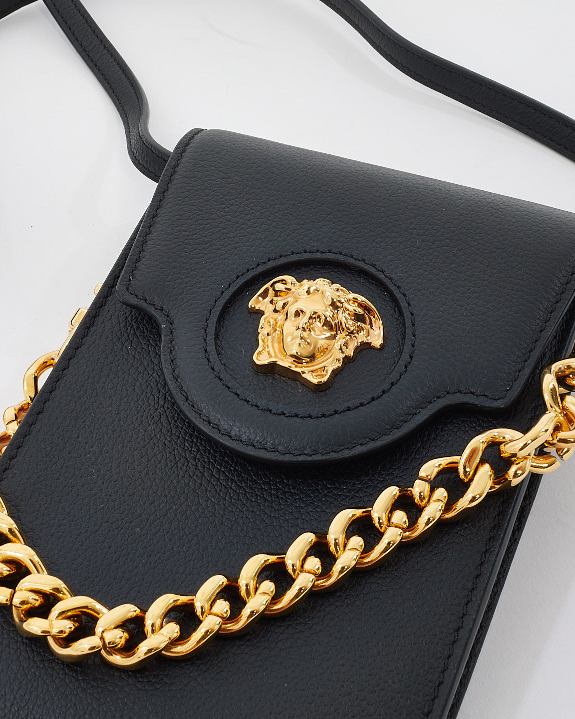 Versace Black Leather Medusa Head Mini Phone Bag