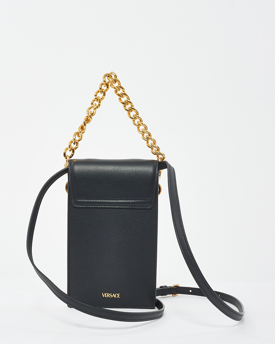 Versace Black Leather Medusa Head Mini Phone Bag