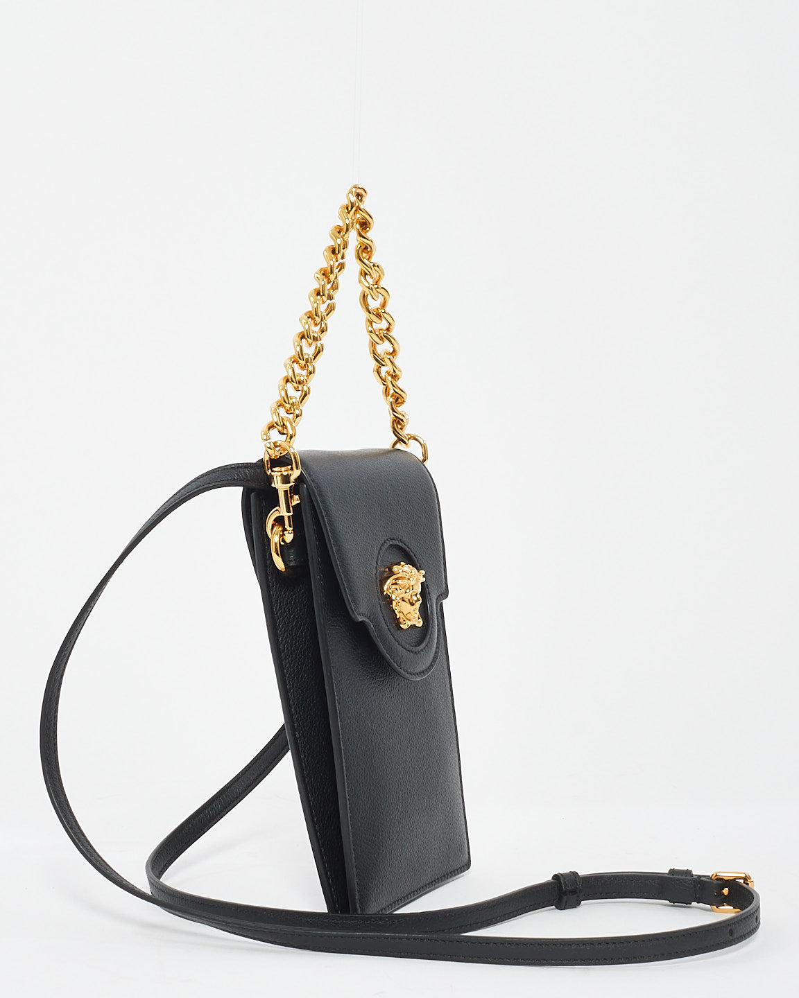 Versace Black Leather Medusa Head Mini Phone Bag