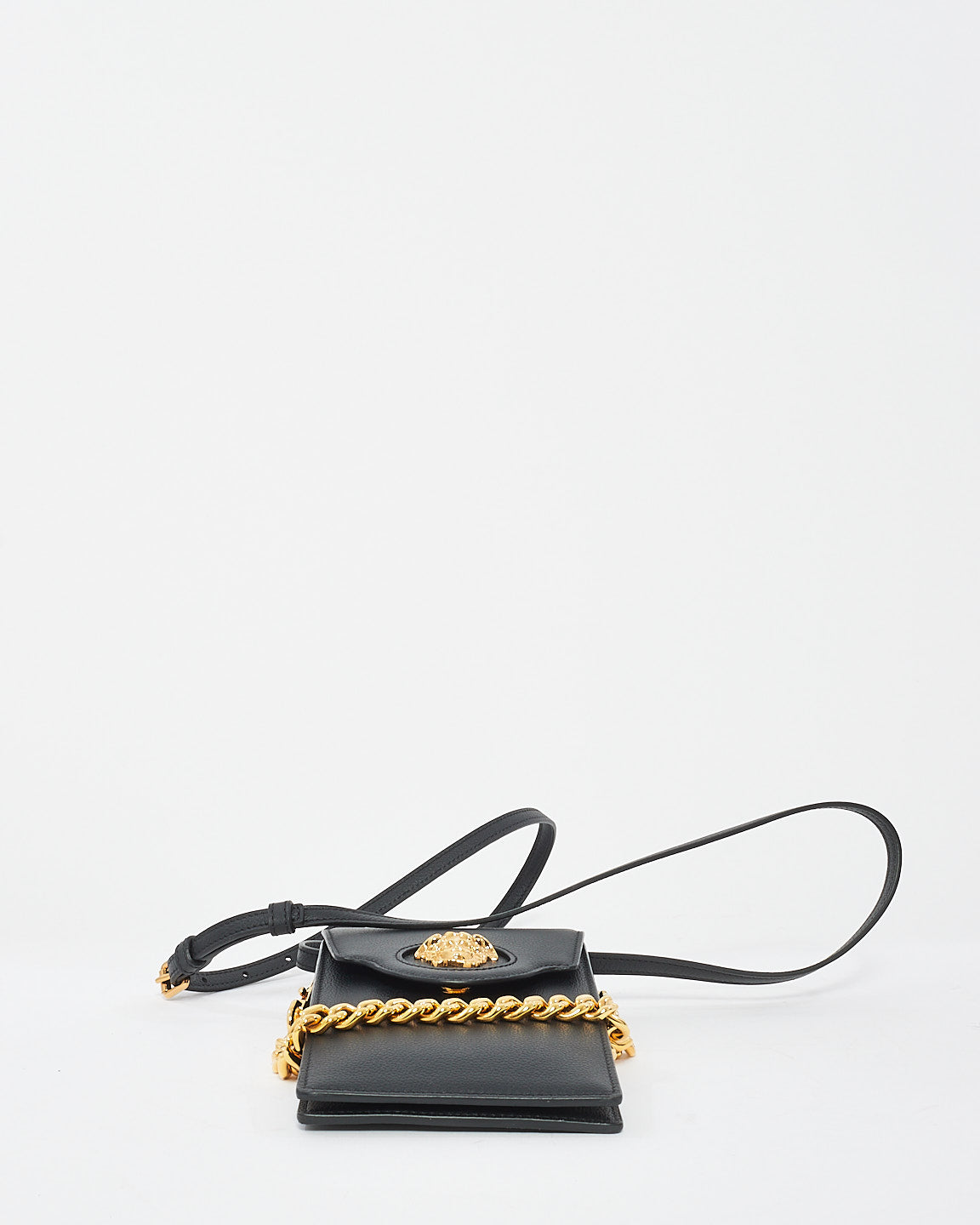 Versace Black Leather Medusa Head Mini Phone Bag